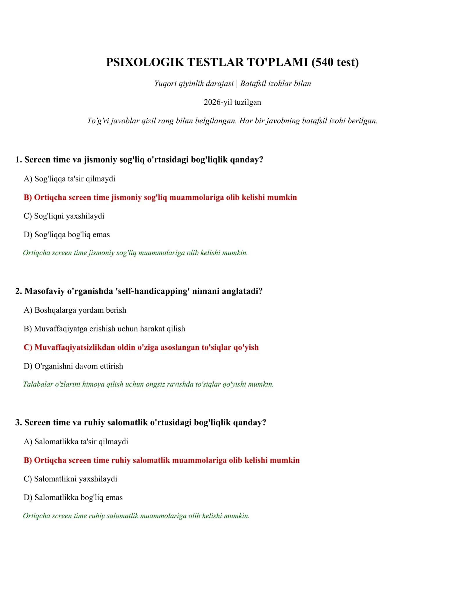 PSIXOLOGIK TESTLAR TO'PLAMI (540 test) 1