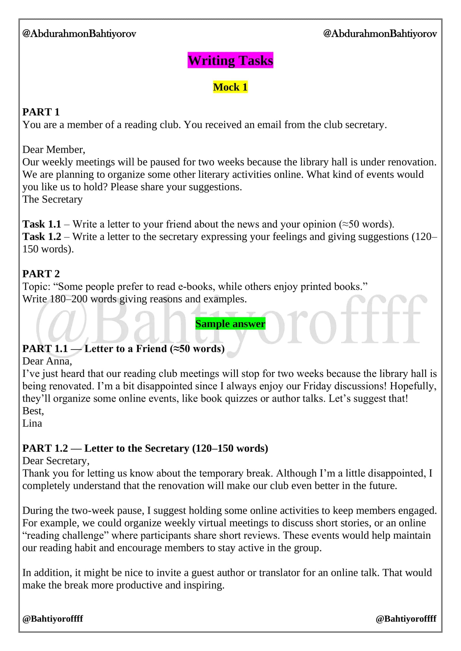 Writing Tasks 1