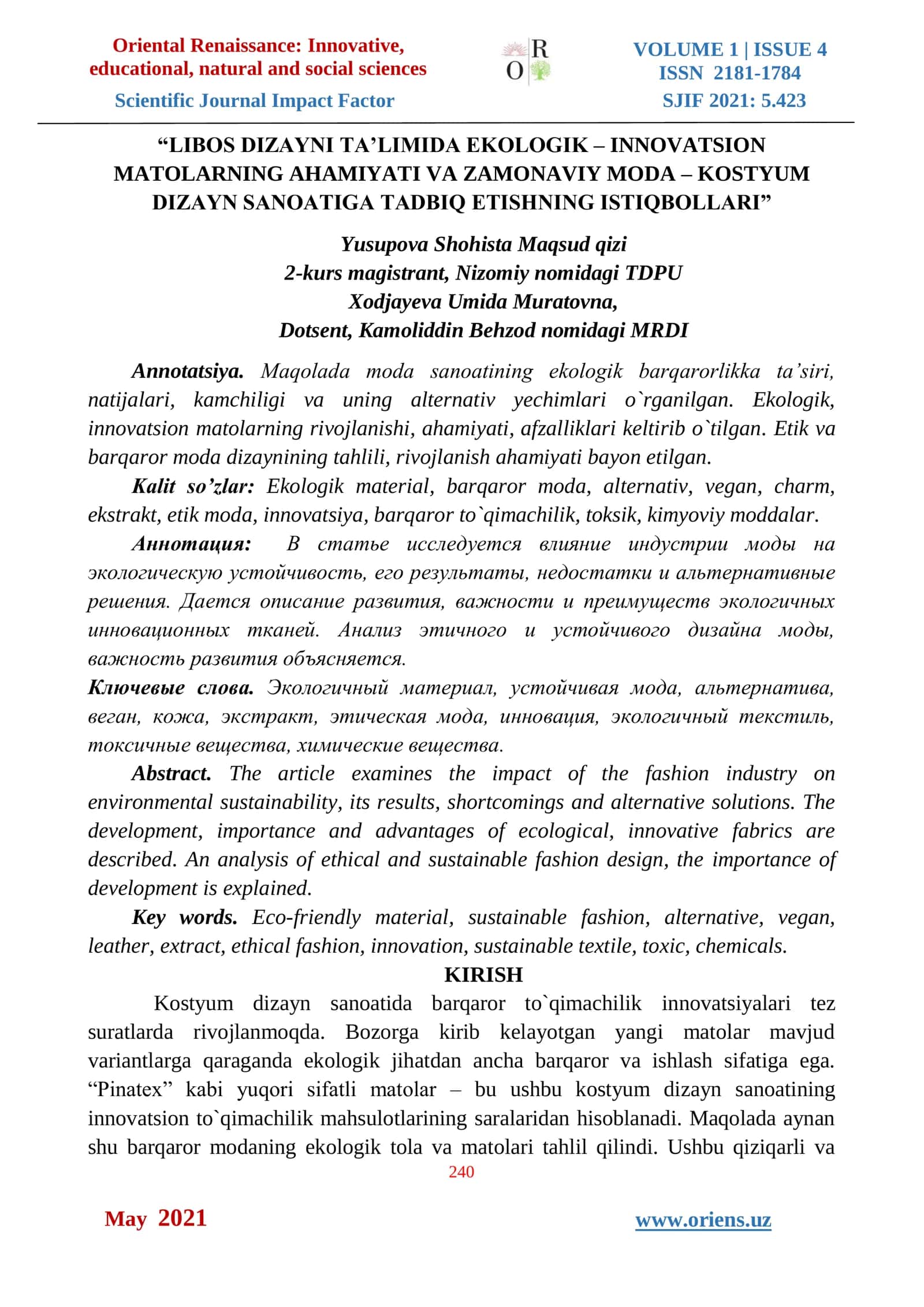 LIBOS DIZAYNI TA’LIMIDA EKOLOGIK – INNOVATSION 1