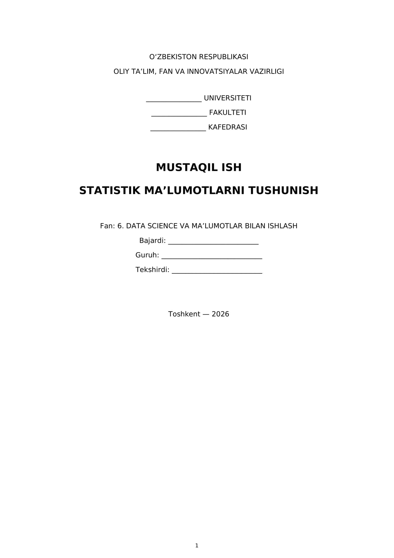 Statistik Ma'lumotlarni Tushunish 1