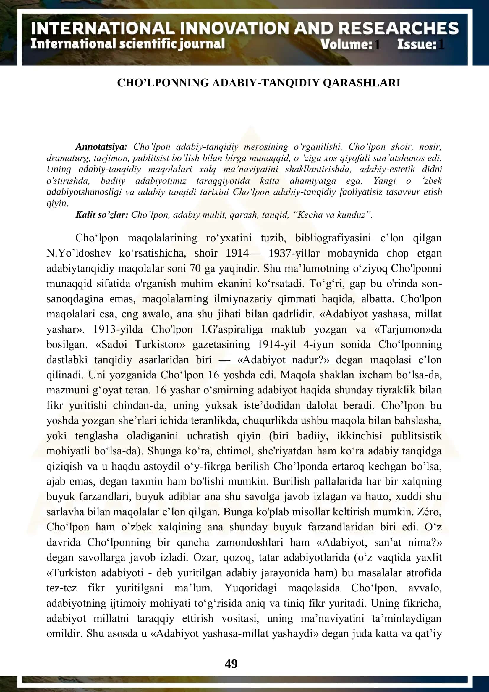 Cho’lponning Adabiy-Tanqidiy Qarashlari 1