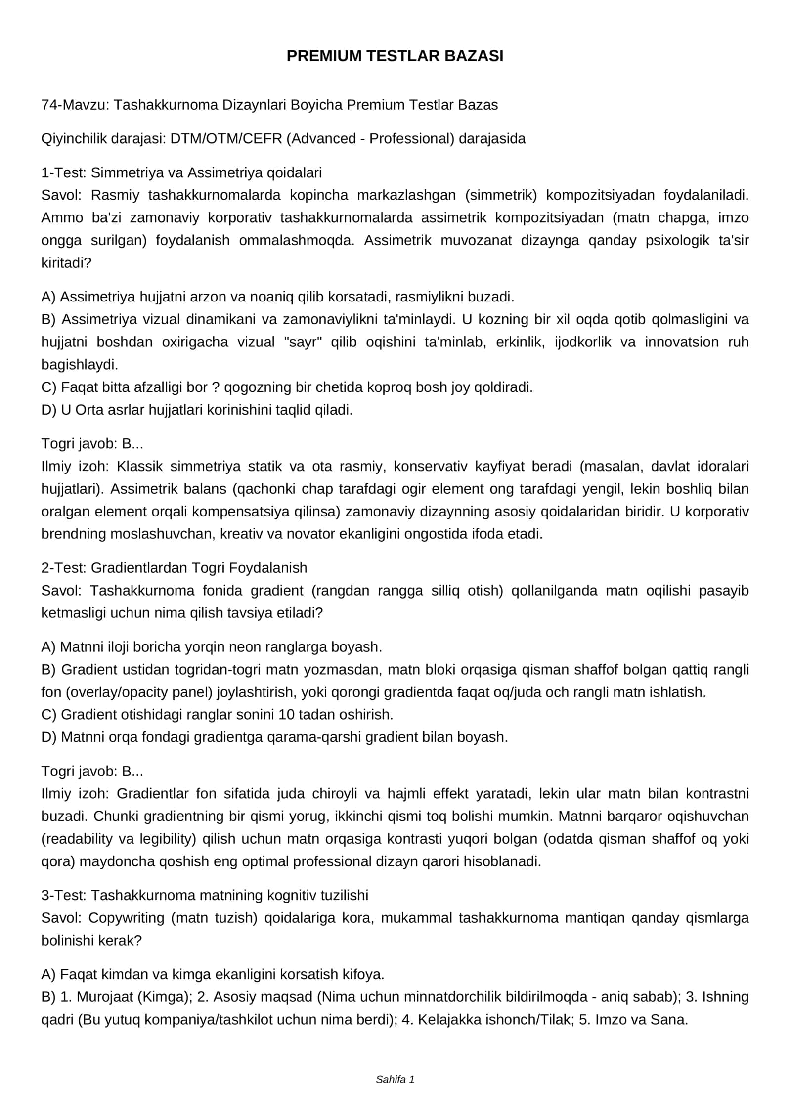 Tashakkurnoma Dizaynlari Boyicha Premium Testlar Bazasi 1
