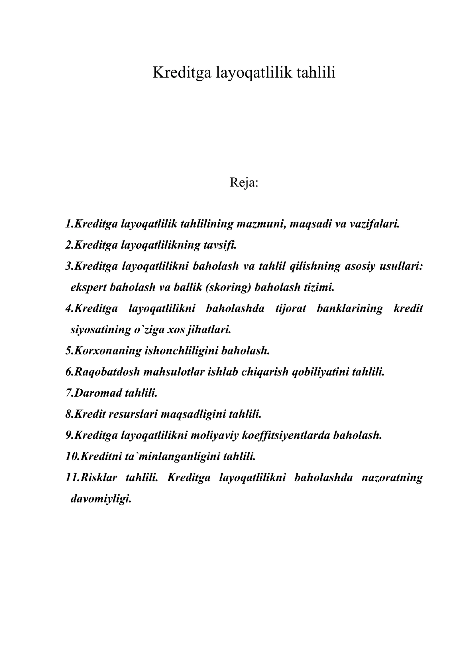 Kreditga layoqatlilik tahlili 1