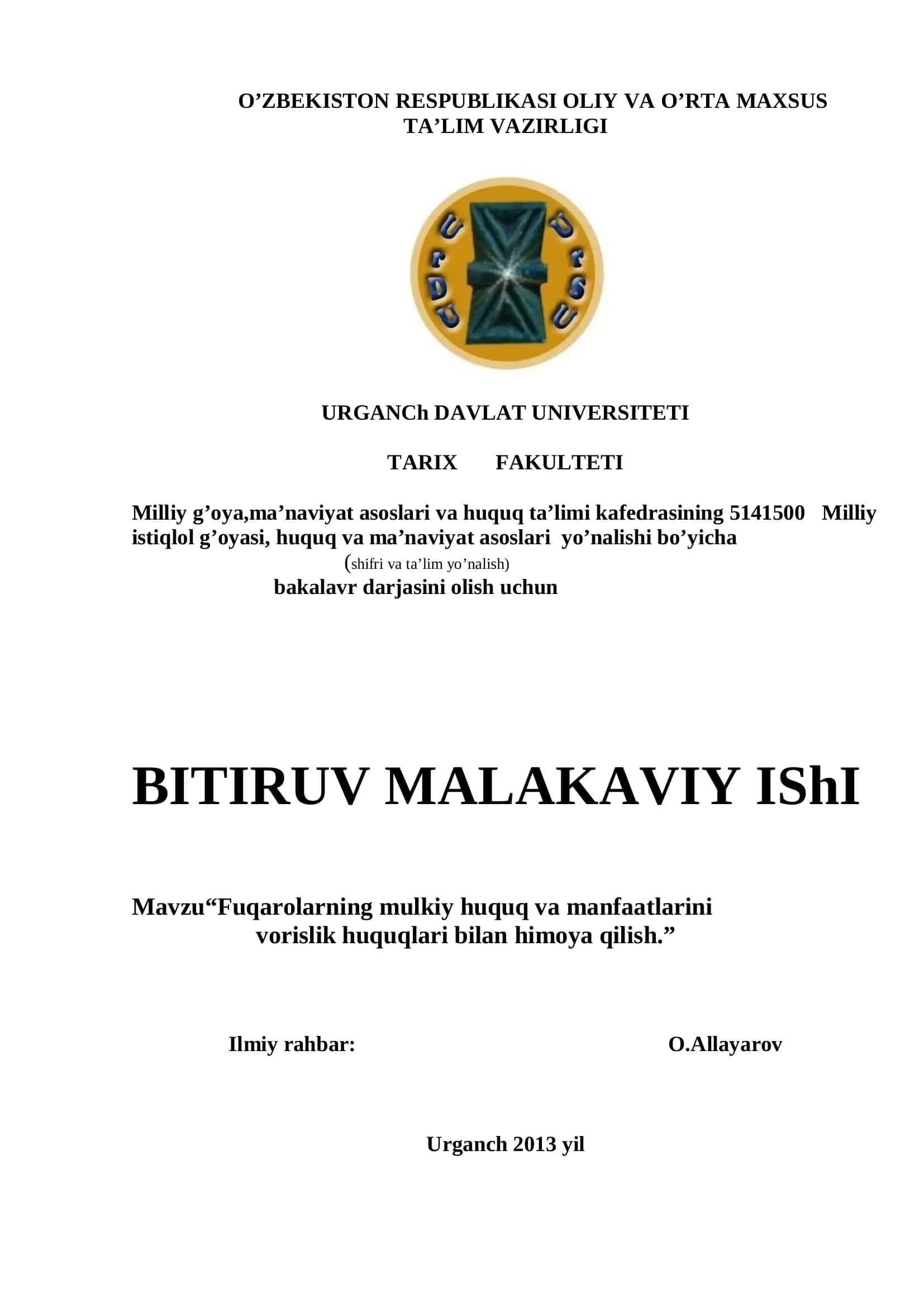 Fuqarolarning mulkiy huquq va manfaatlarini vorislik huquqlari bilan himoya qilish 1