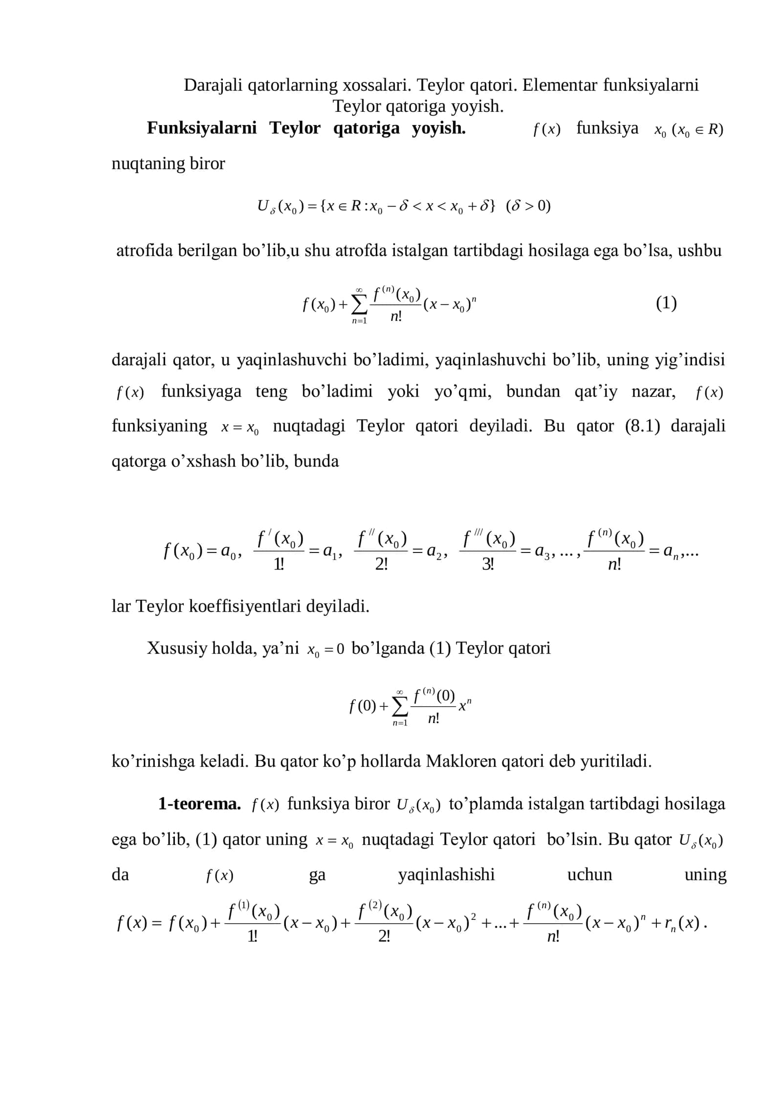 Darajali qatorlarning xossalari 1