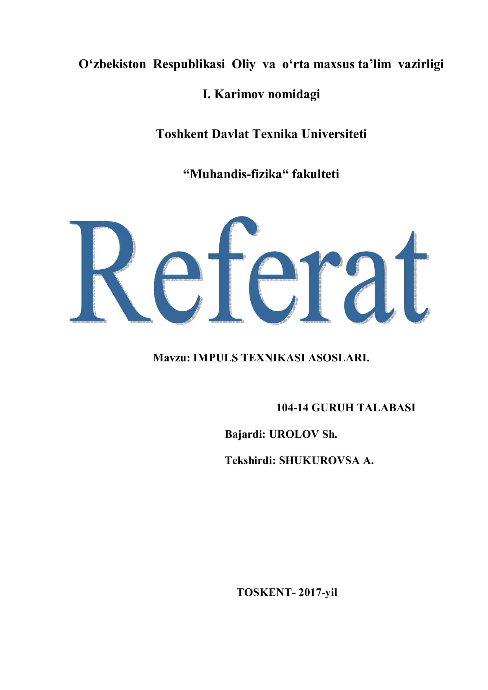 IMPULS TEXNIKASI ASOSLARI 1