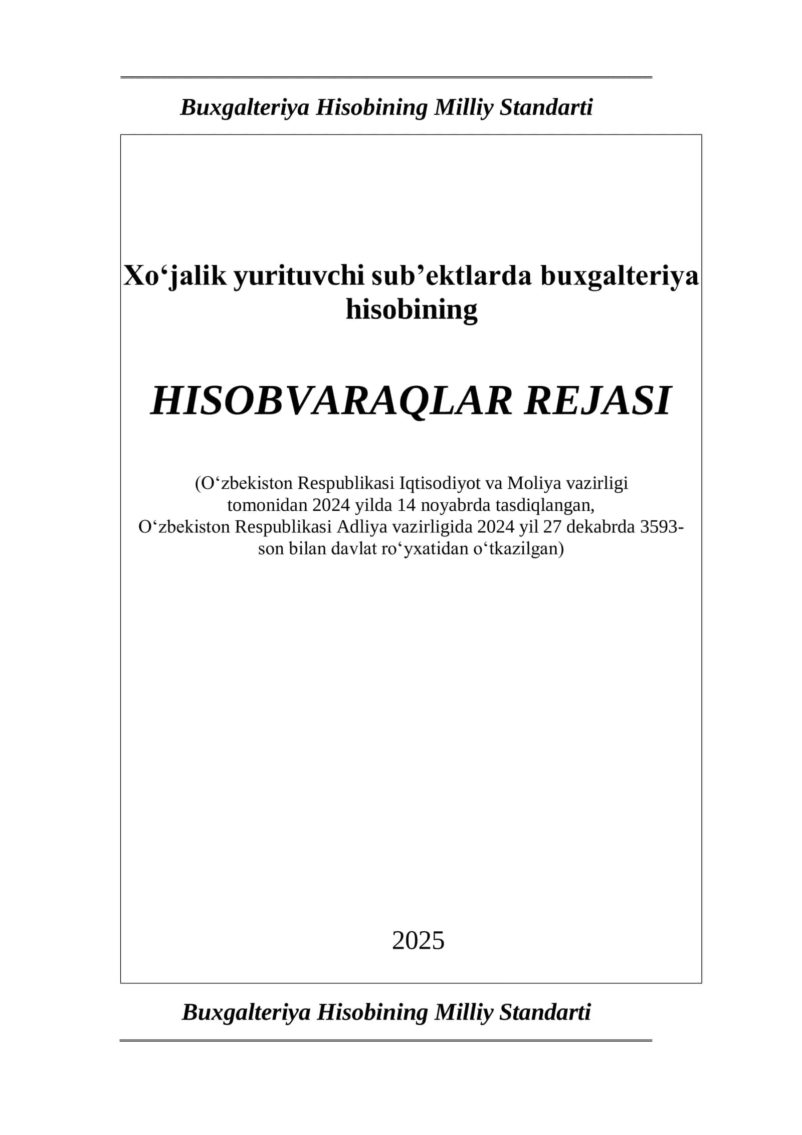 Buxgalteriya hisobining schotlar rejasi — 2025 1