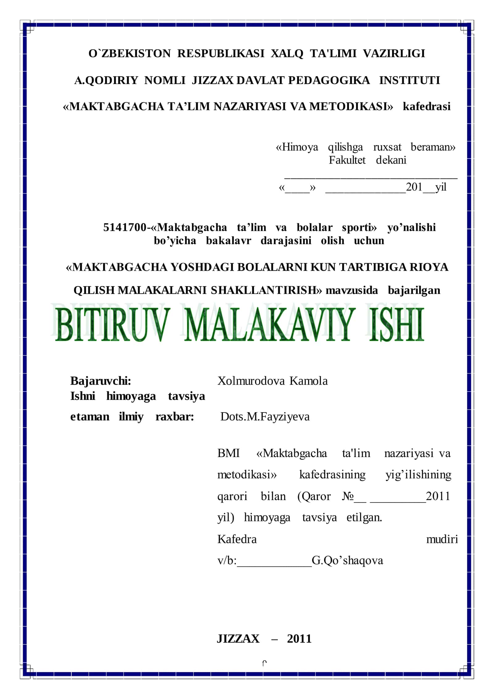 Maktabgacha Yoshdagi Bolalarni Kun Tartibiga Rioya Qilish Malakalarni Shakllantirish 1