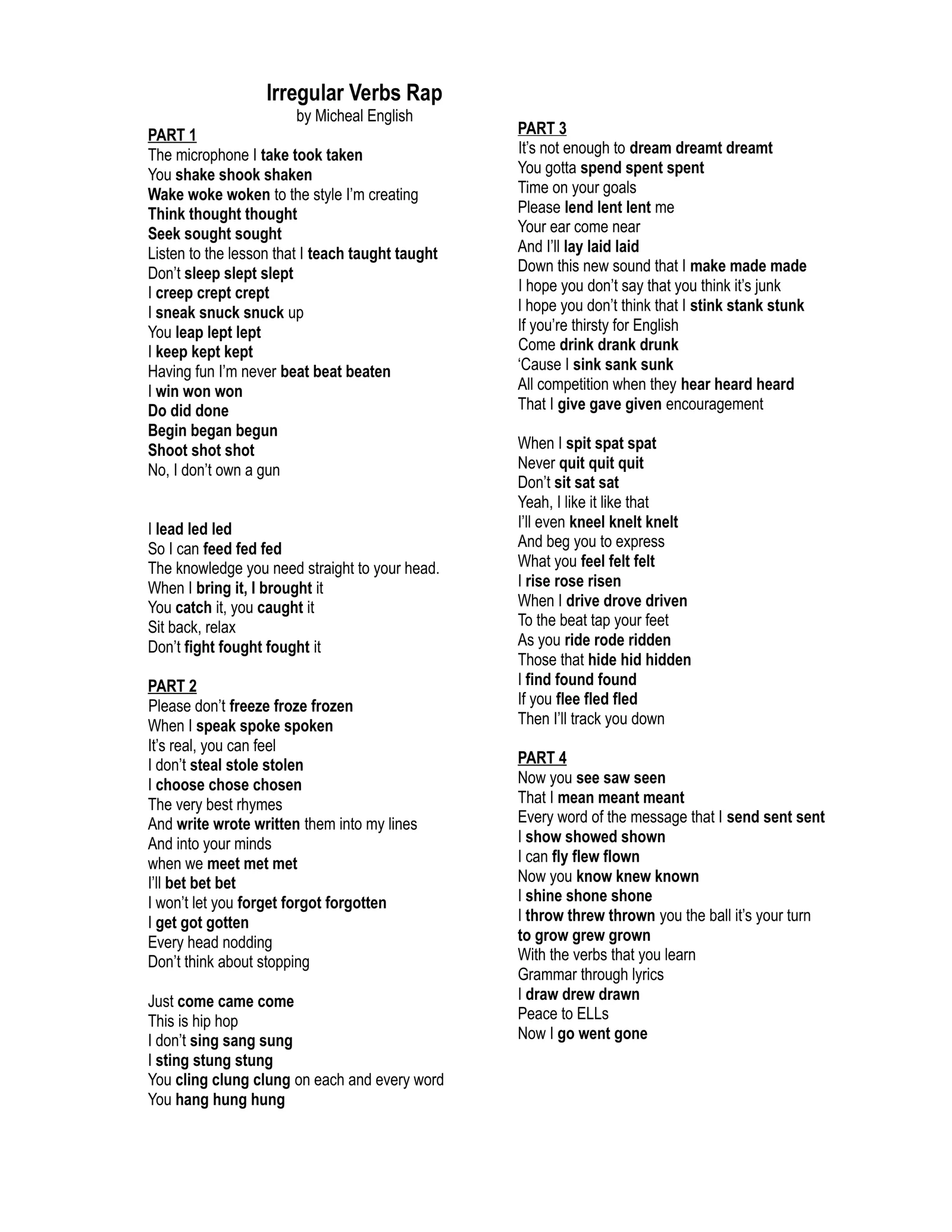 Irregular Verbs Rap 1