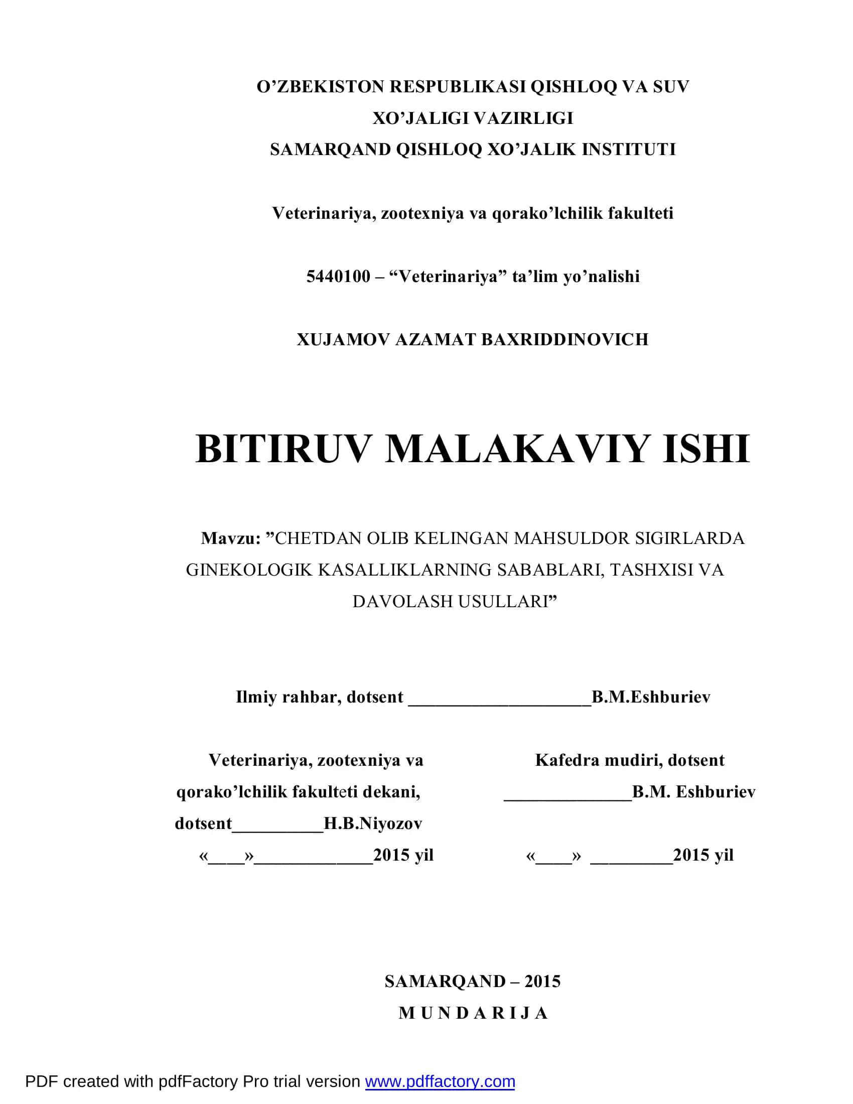 CHETDAN OLIB KELINGAN MAHSULDOR SIGIRLARDA GINEKOLOGIK KASALLIKLARNING SABABLARI, TASHXISI VA DAVOLASH USULLARI 1