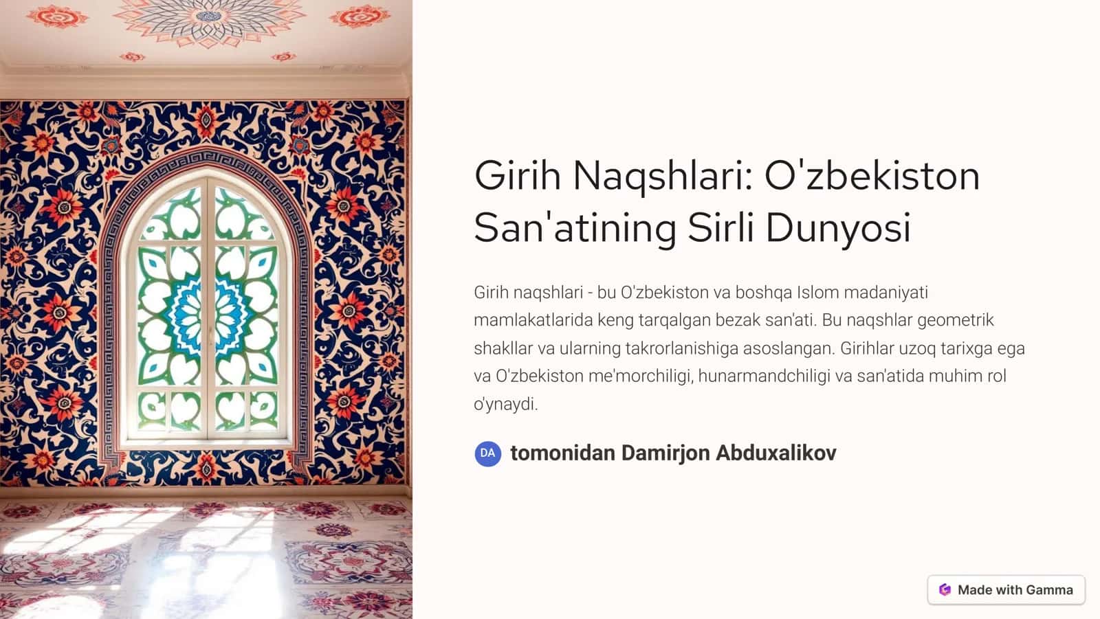 Girih Naqshlari: O'zbekiston 1