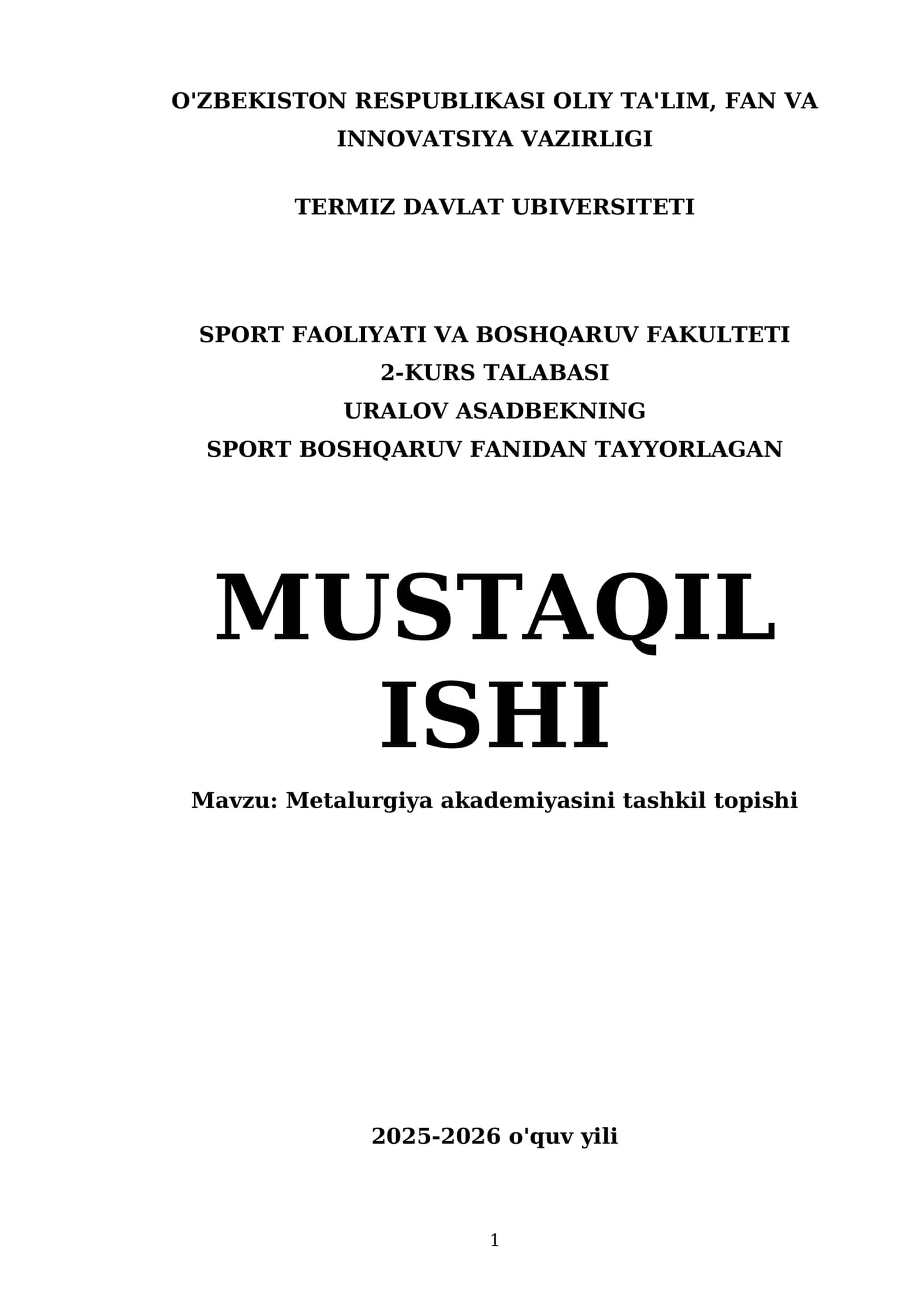 Metalurgiya akademiyasini tashkil topishi 1