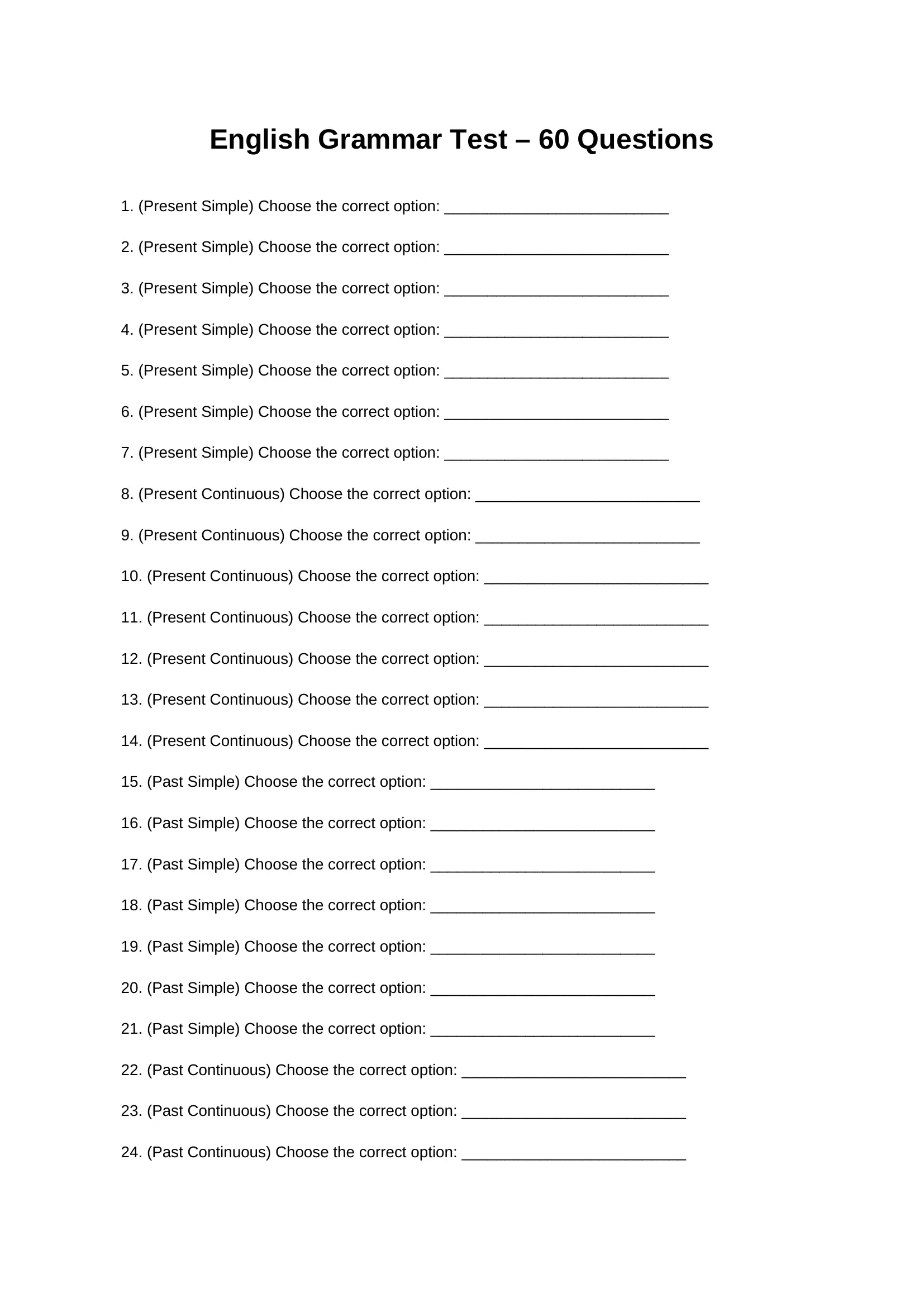 english grammar test 1