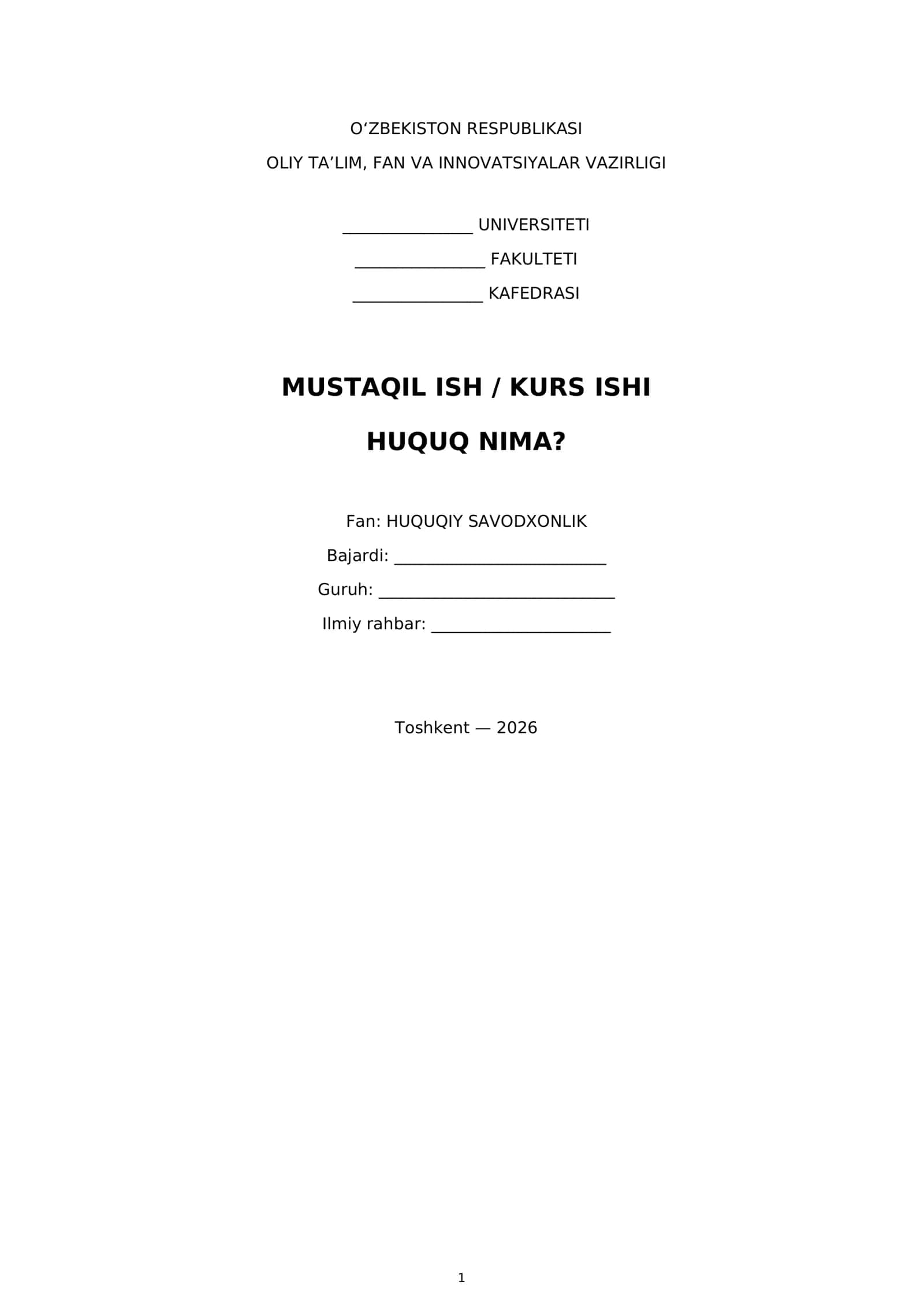 MUSTAQIL ISH / KURS ISHI 1