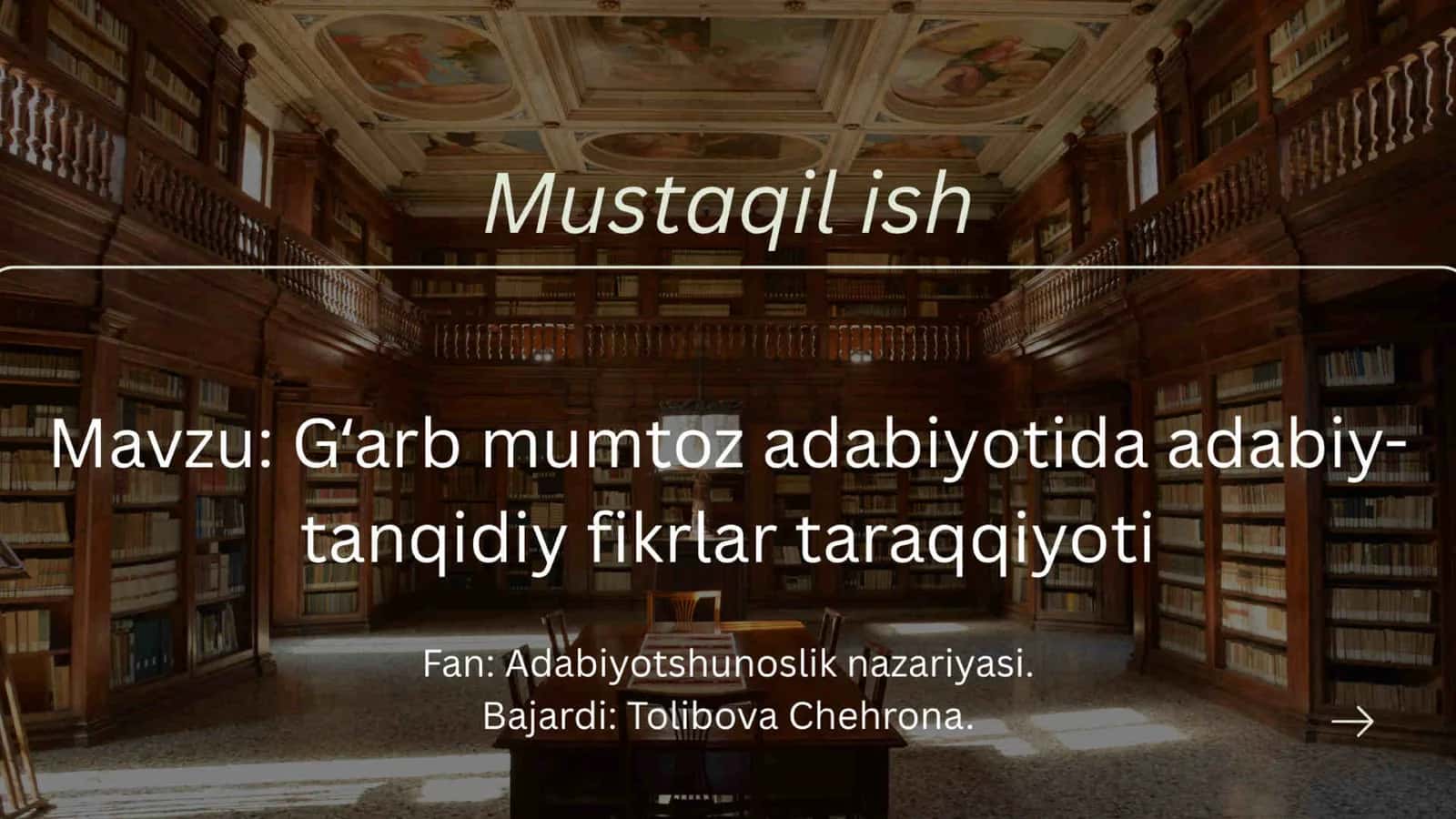 Adabiyot. " Gʻarb mumtoz adabiyotida adabiy-tanqidiy fikrlar taraqqiyoti 1