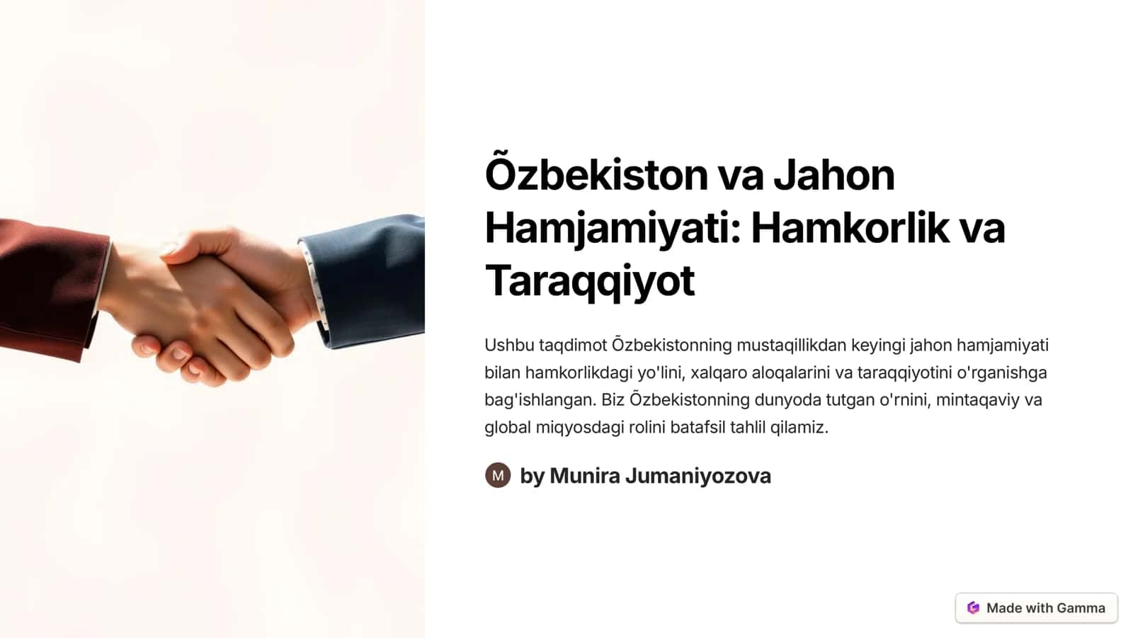 Õzbekiston va Jahon Hamjamiyati: Hamkorlik va Taraqqiyot 1