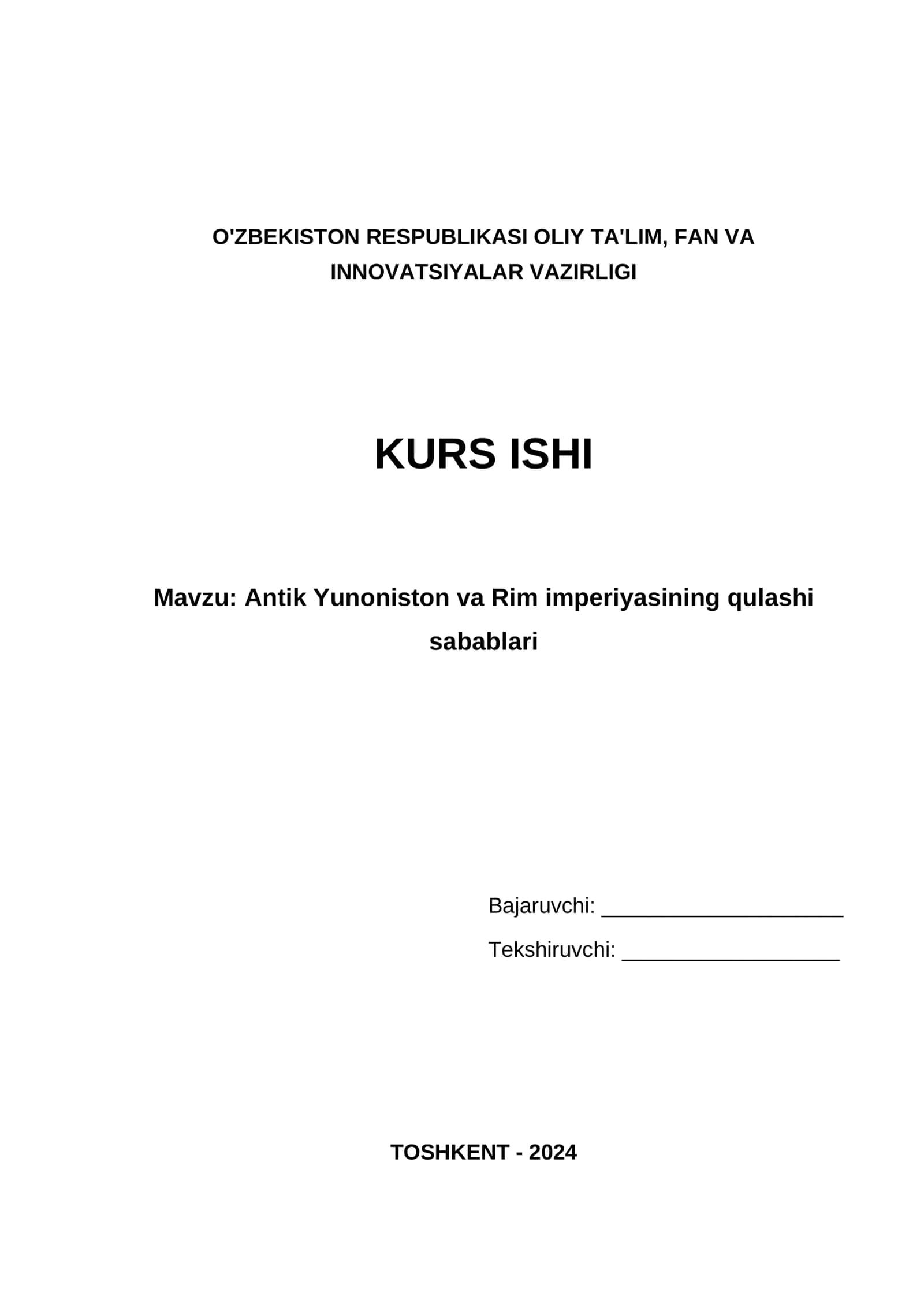 Antik Yunoniston va Rim imperiyasining qulashi sabablari 1