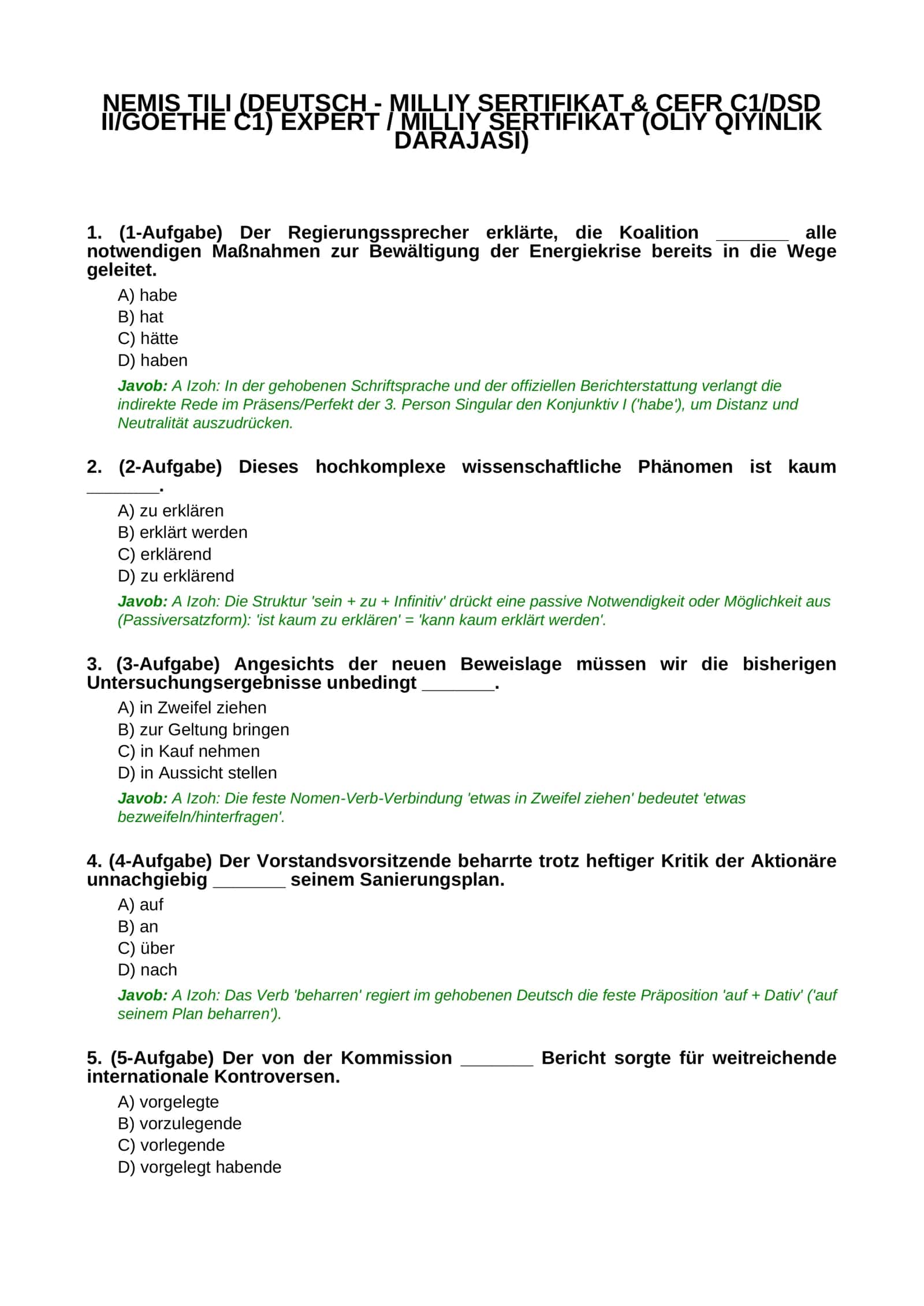 NEMIS TILI (DEUTSCH - MILLIY SERTIFIKAT & CEFR C1/DSD II/GOETHE C1) 1
