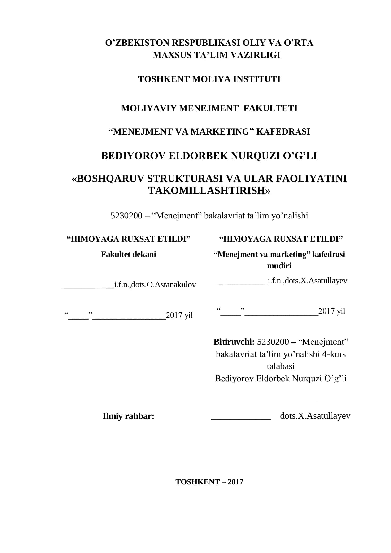 BOSHQARUV STRUKTURASI VA ULAR FAOLIYATINI TAKOMILLASHTIRISH 1