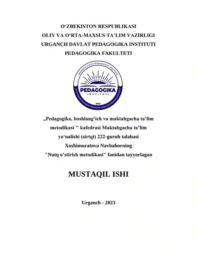 Nutq o’stirish metodikasi