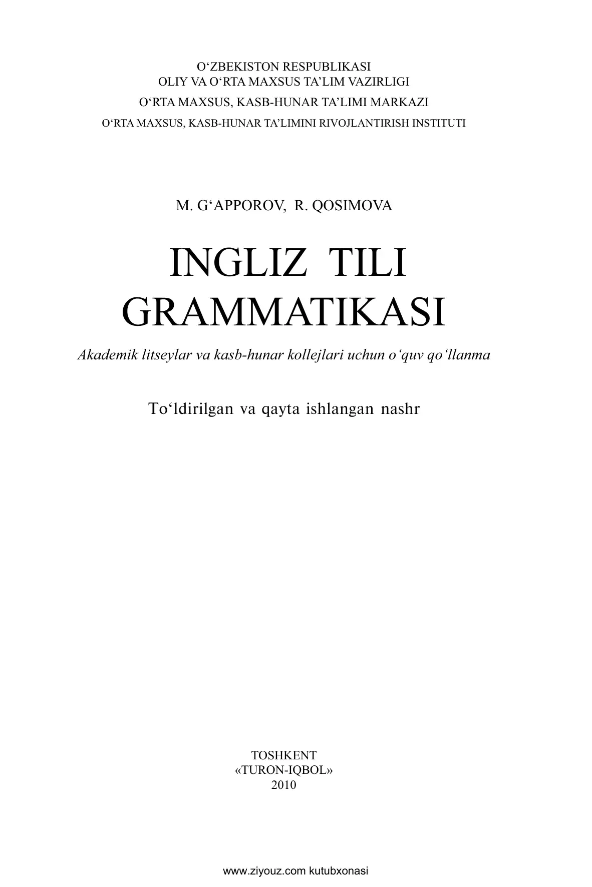 INGLIZ TILI  GRAMMATIKASI 1