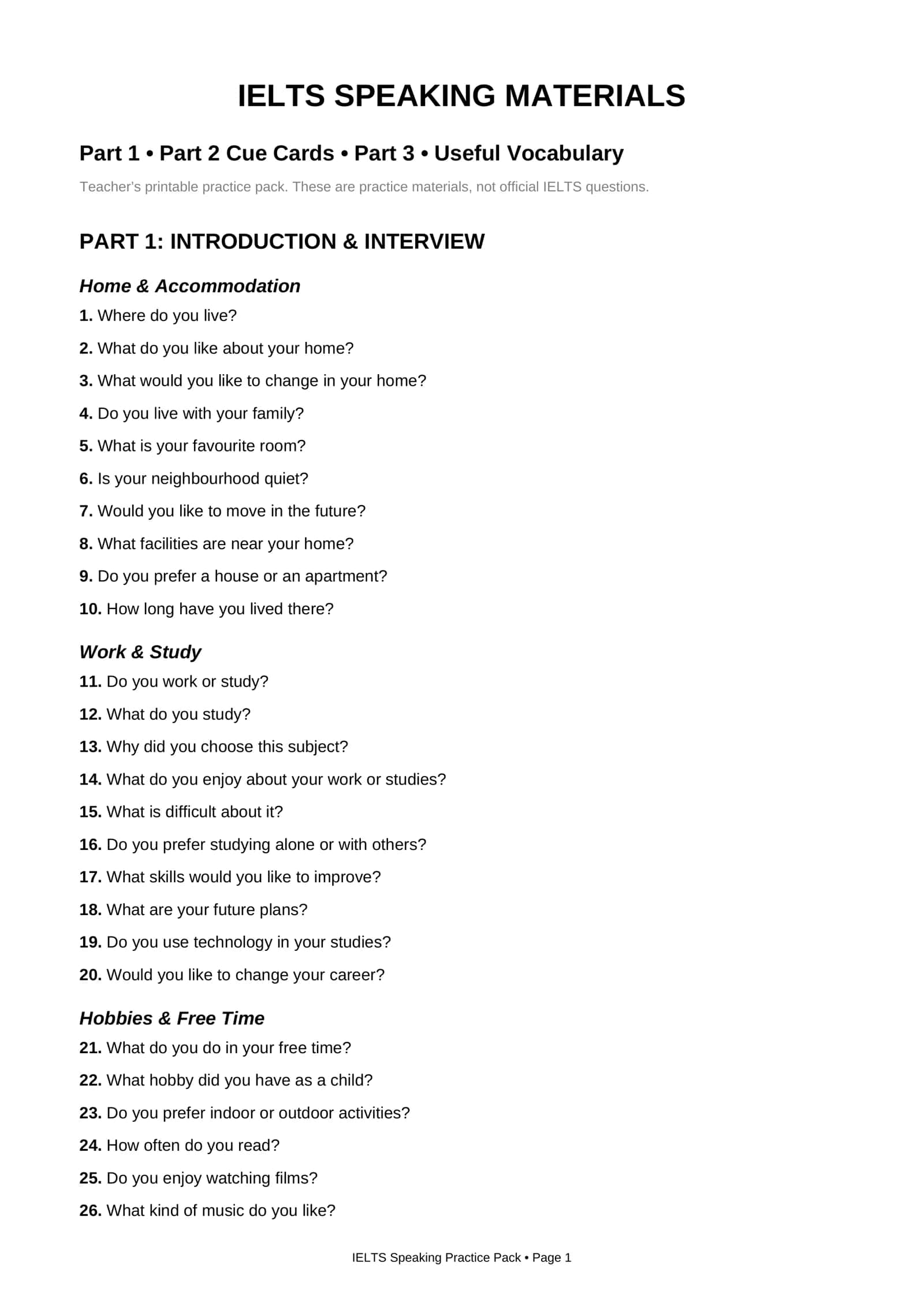 IELTS Speaking Master Pack | 120+ Practice Questions & Vocabulary | PDF 1