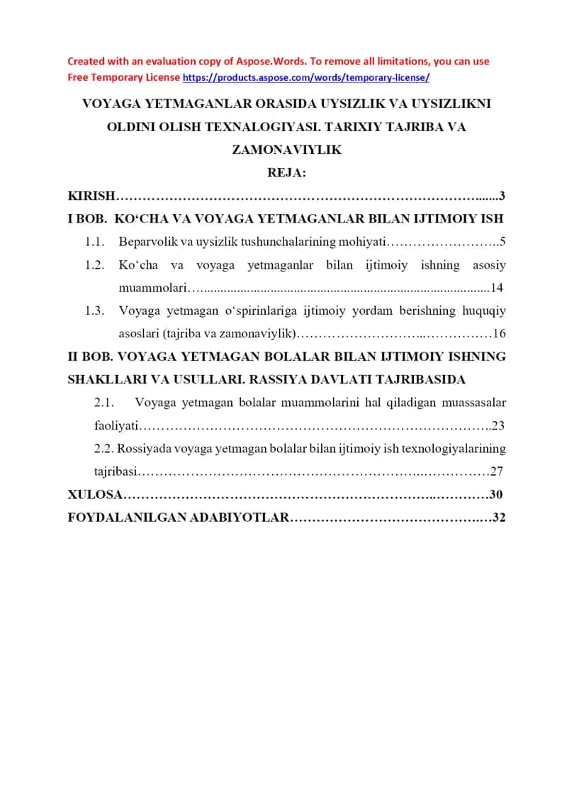 Voyaga yetmaganlar orasida uysizlik va beparvolikni oldini olish texnologiyasi: Tarixiy tajriba va zamonaviylik 1