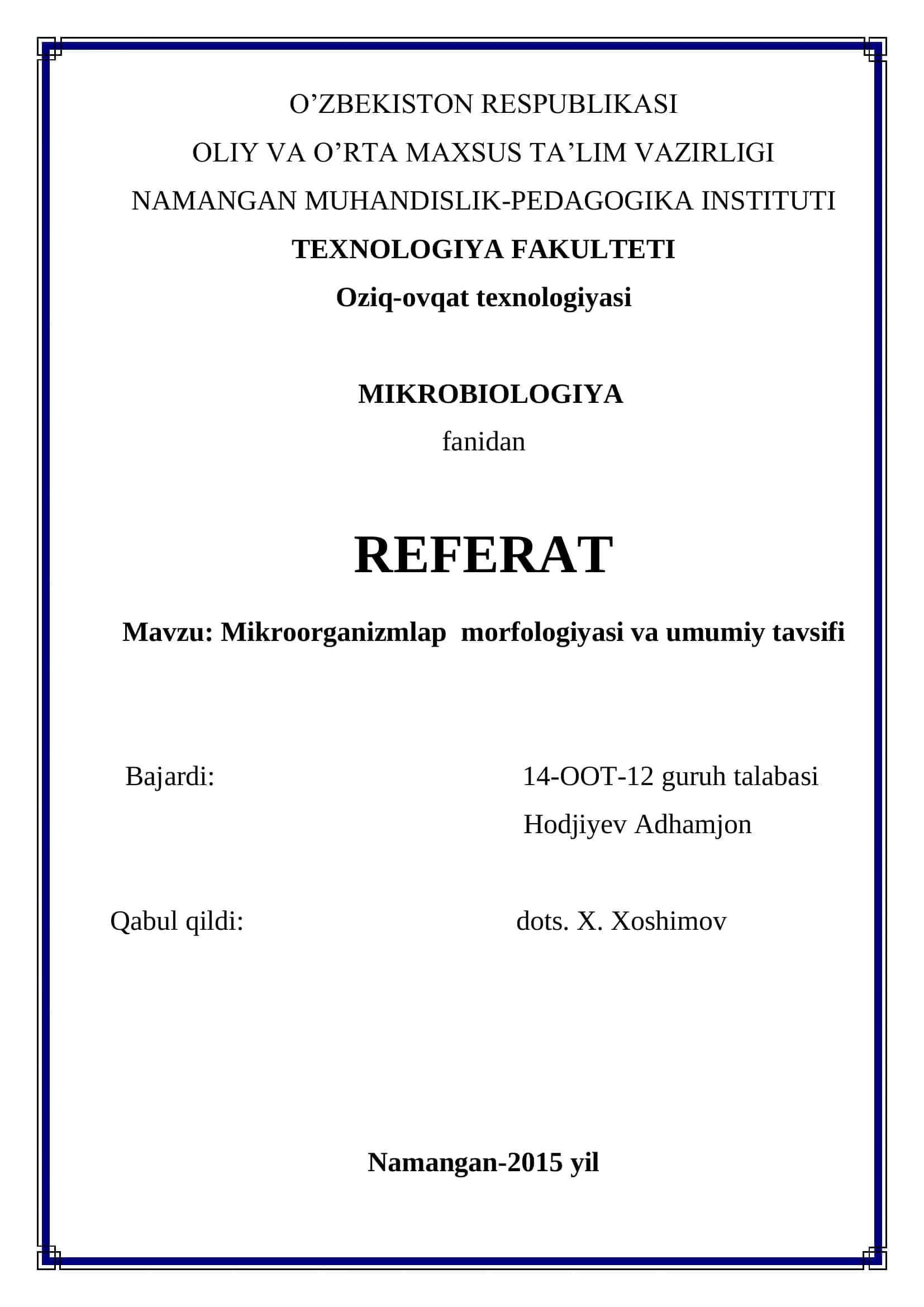 Mikroorganizmlap morfologiyasi va umumiy tavsifi 1
