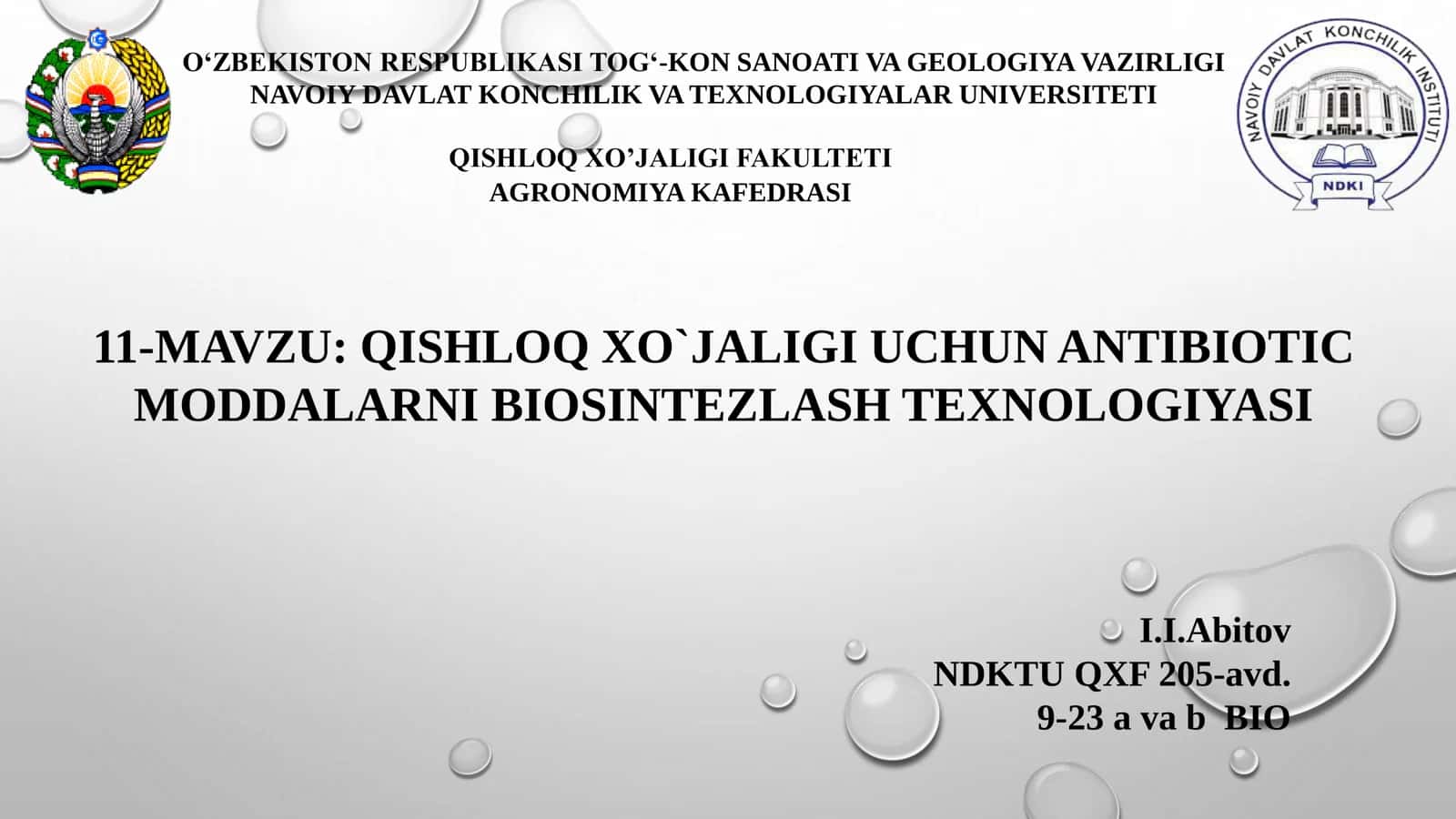 QISHLOQ XO`JALIGI UCHUN ANTIBIOTIC MODDALARNI BIOSINTEZLASH TEXNOLOGIYASI 1