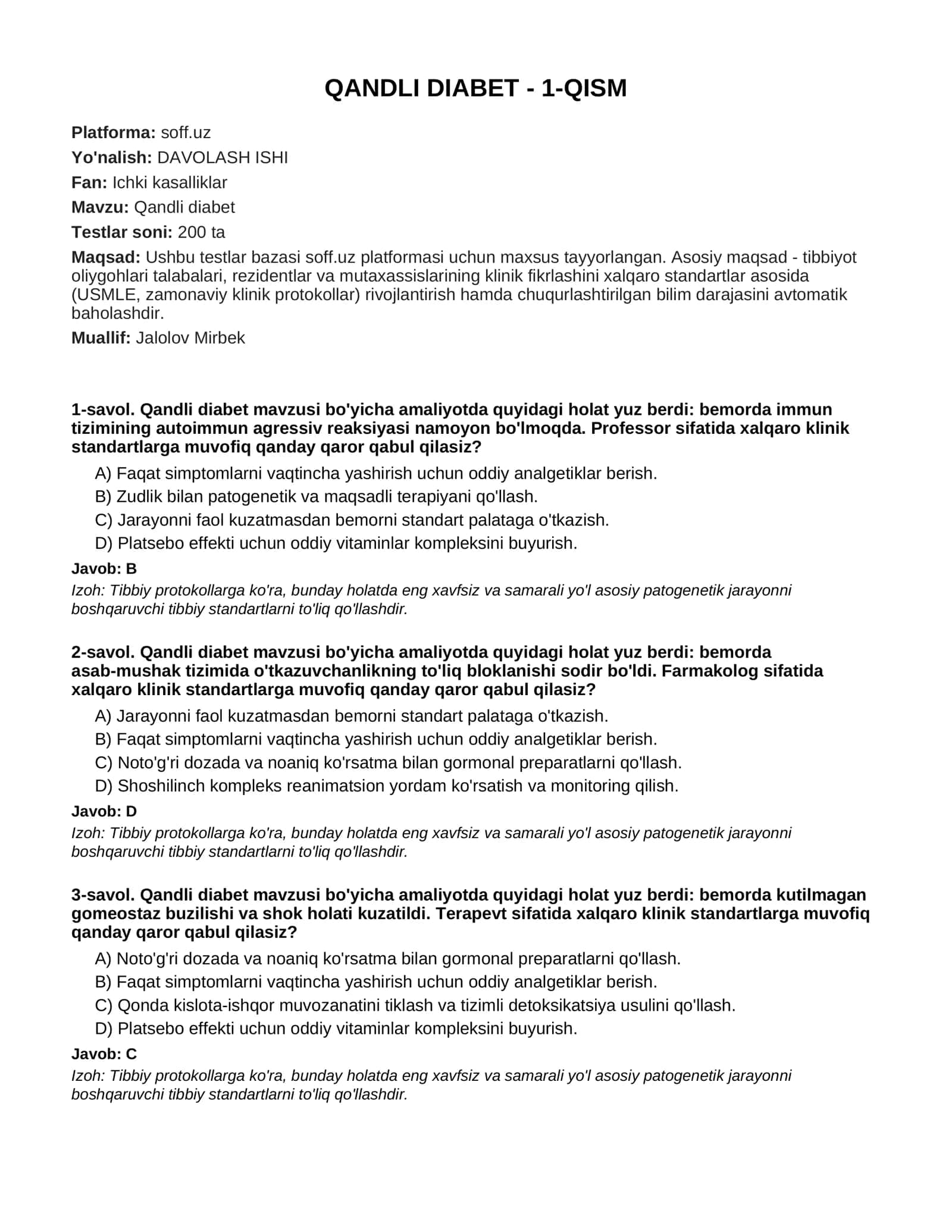 QANDLI DIABET - 1-QISM 1