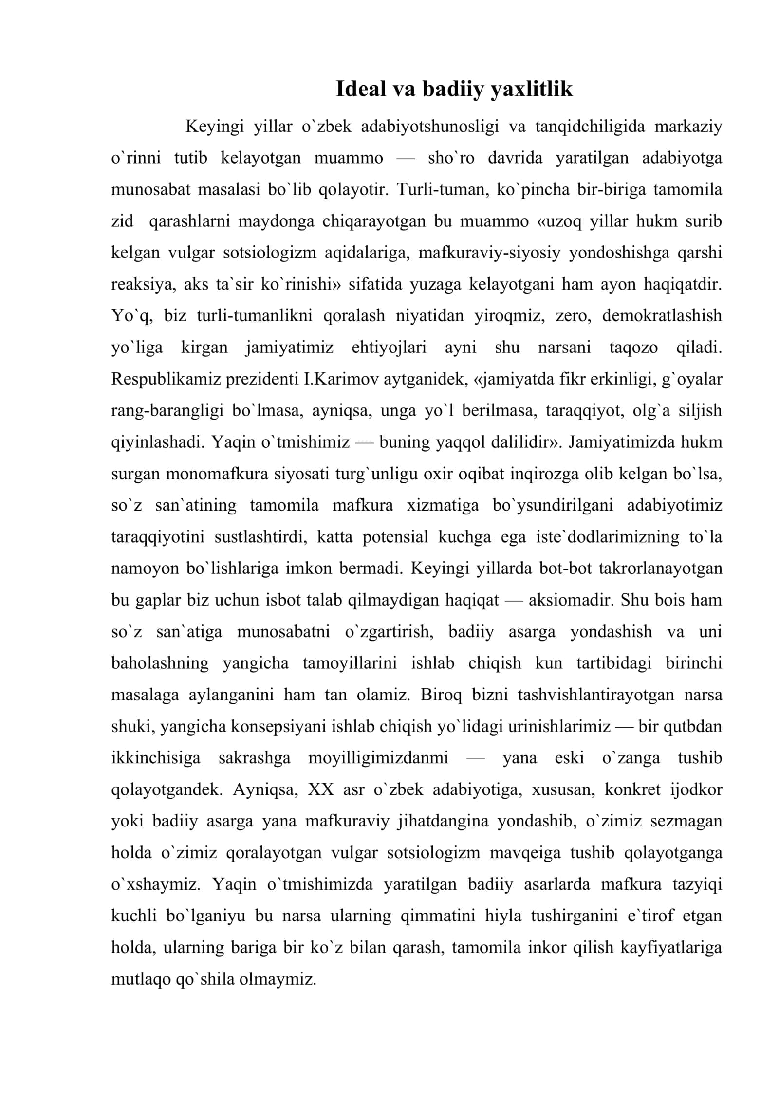 Ideal va badiiy yaxlitlik 1