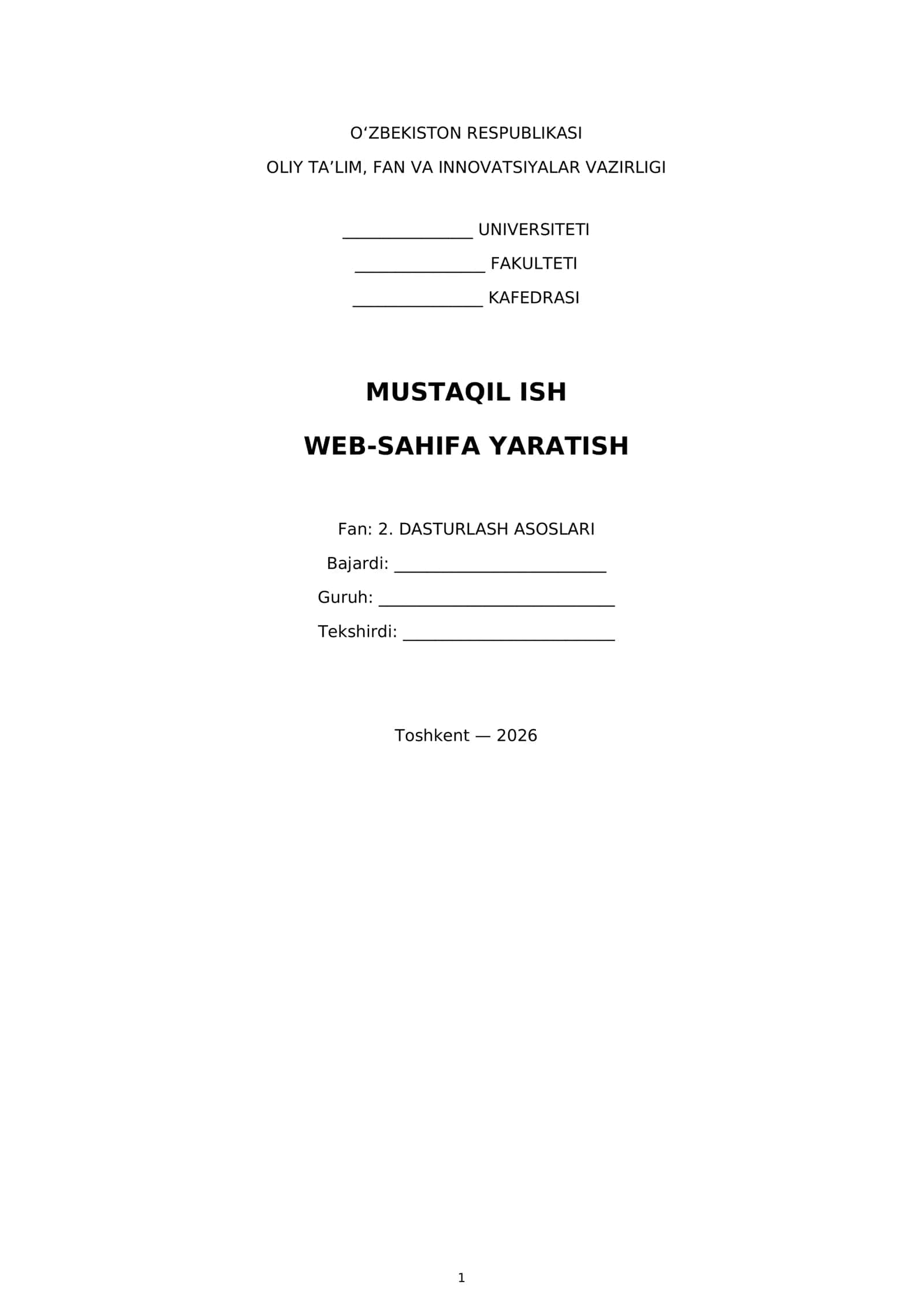 MUSTAQIL ISH: WEB-SAHIFA YARATISH 1