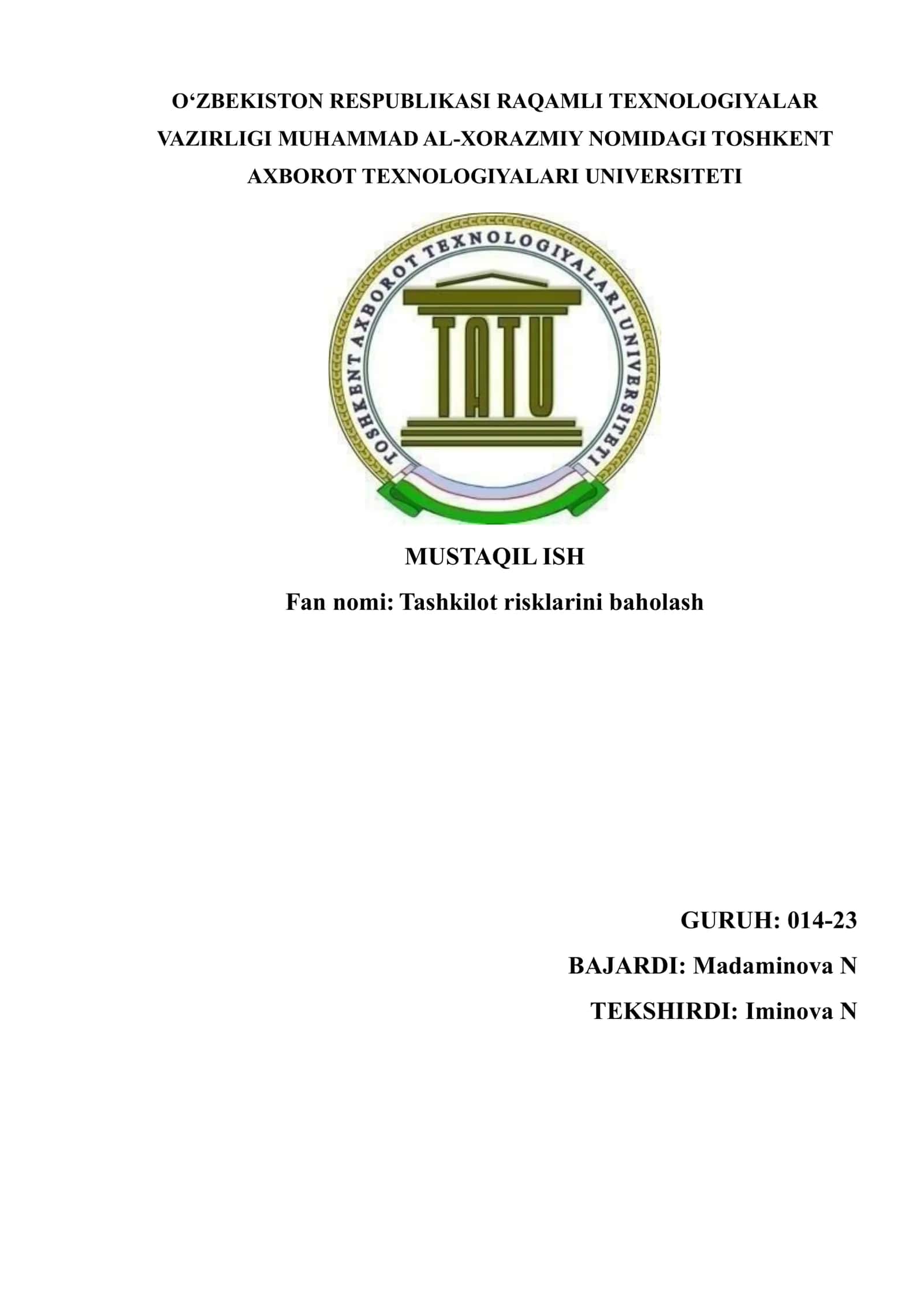 Tashkilot risklarini baholash 1
