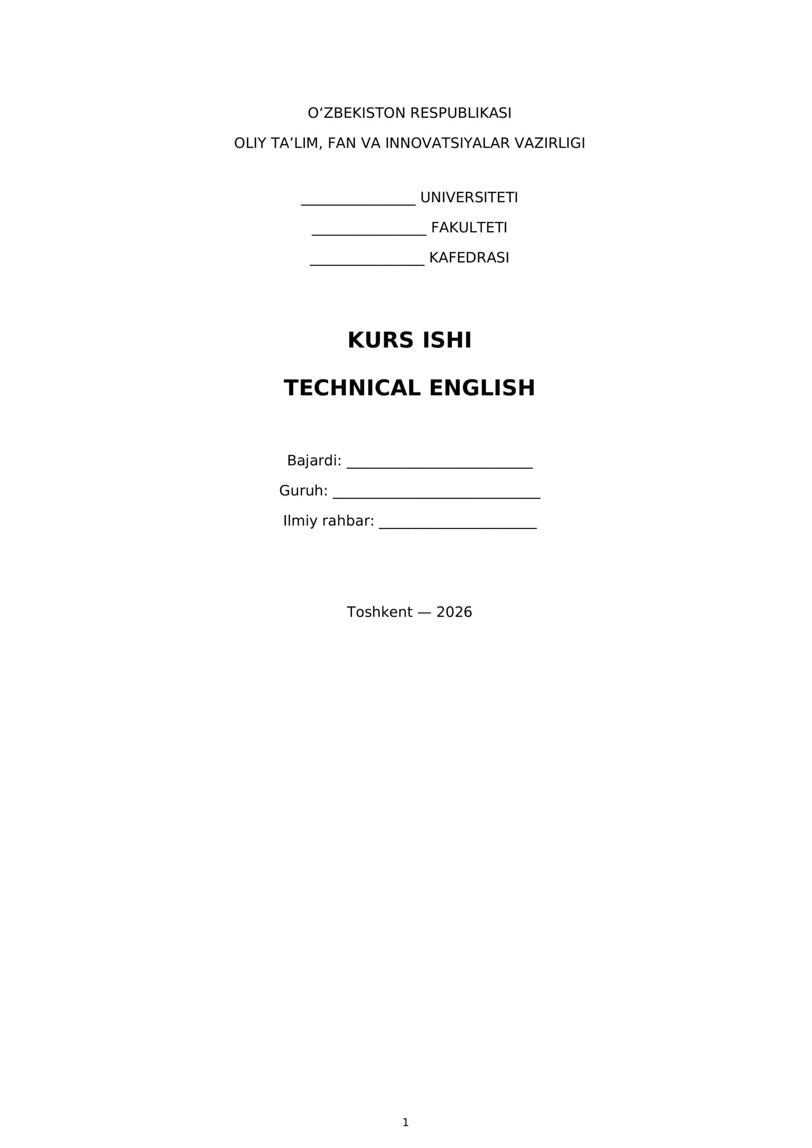 Kurs ishi - Technical English 1