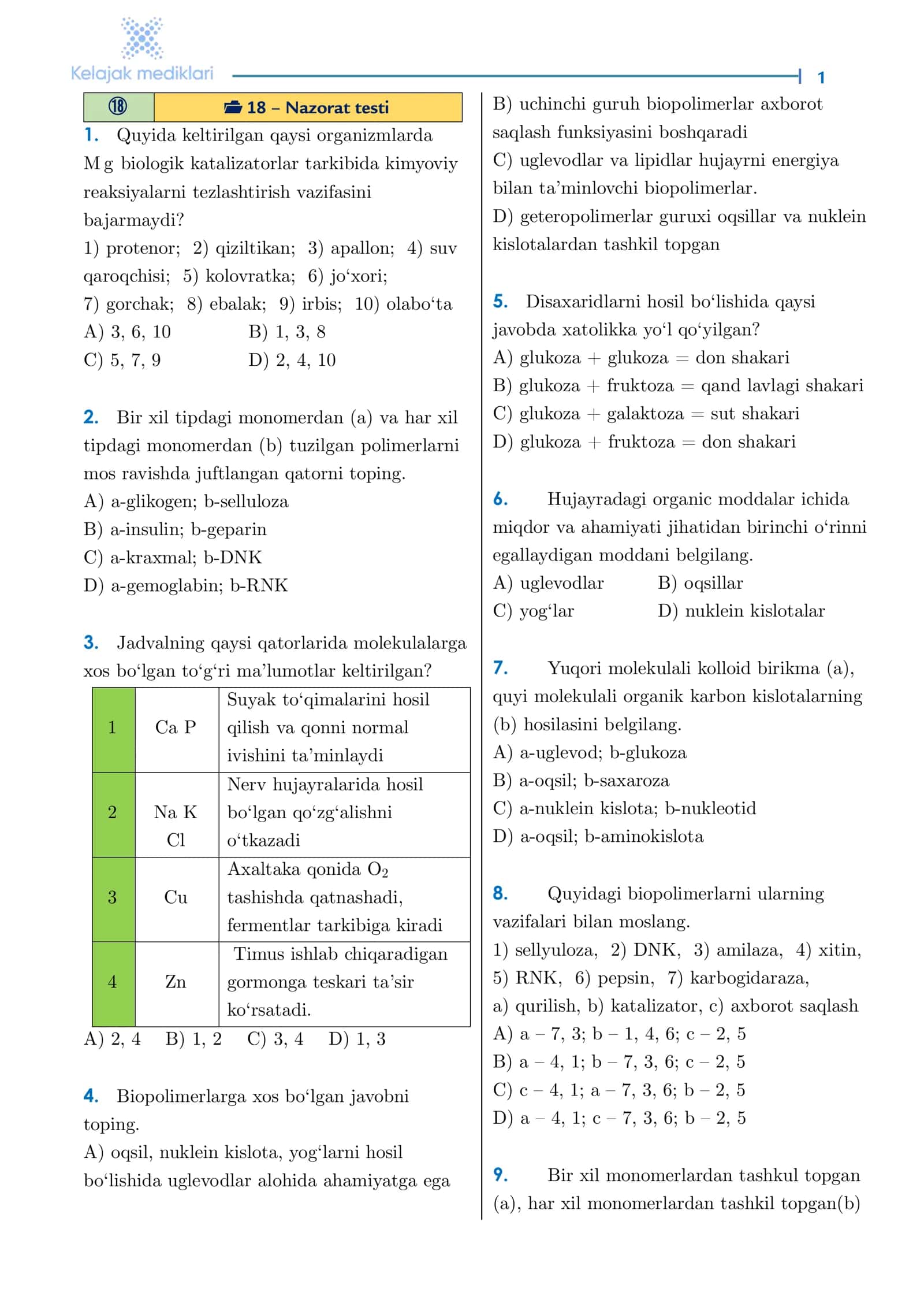 18 – Nazorat testi 1