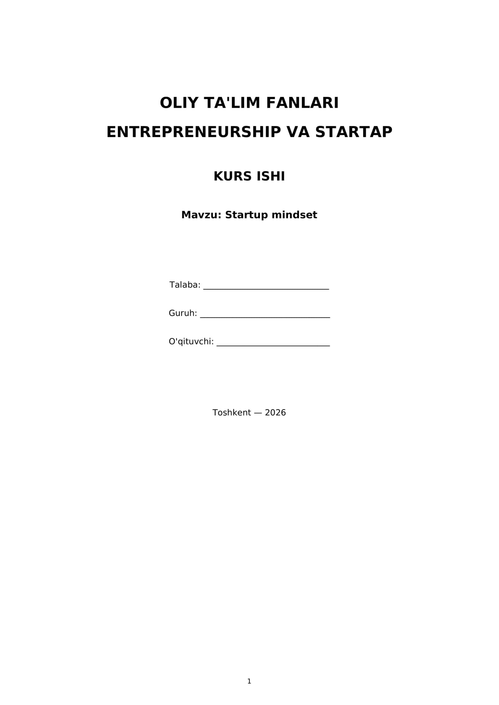 KURS ISHI: Startup mindset 1