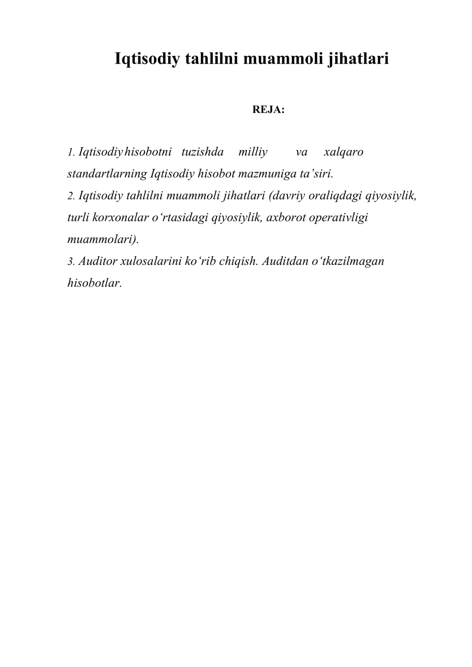 Iqtisodiy tahlilni muammoli jihatlari 1