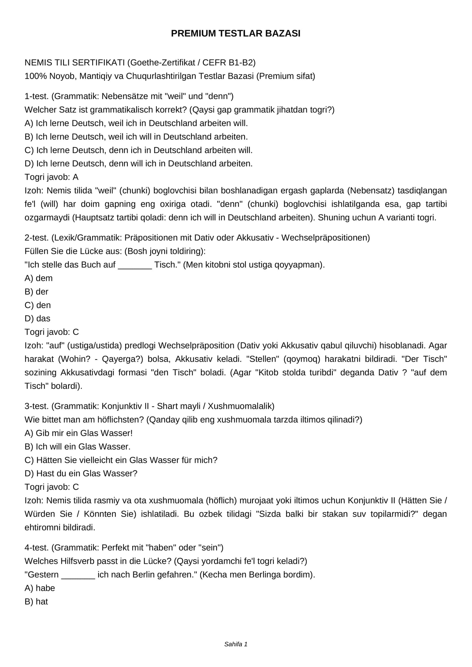 PREMIUM TESTLAR BAZASI 1
