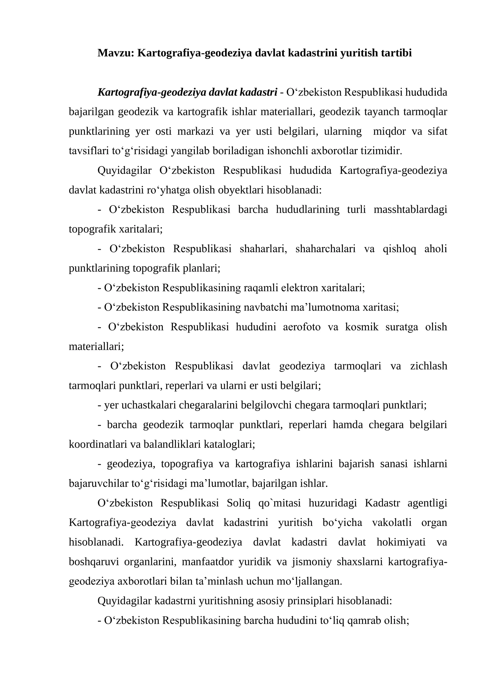 Kartografiya-geodeziya davlat kadastrini yuritish tartibi 1