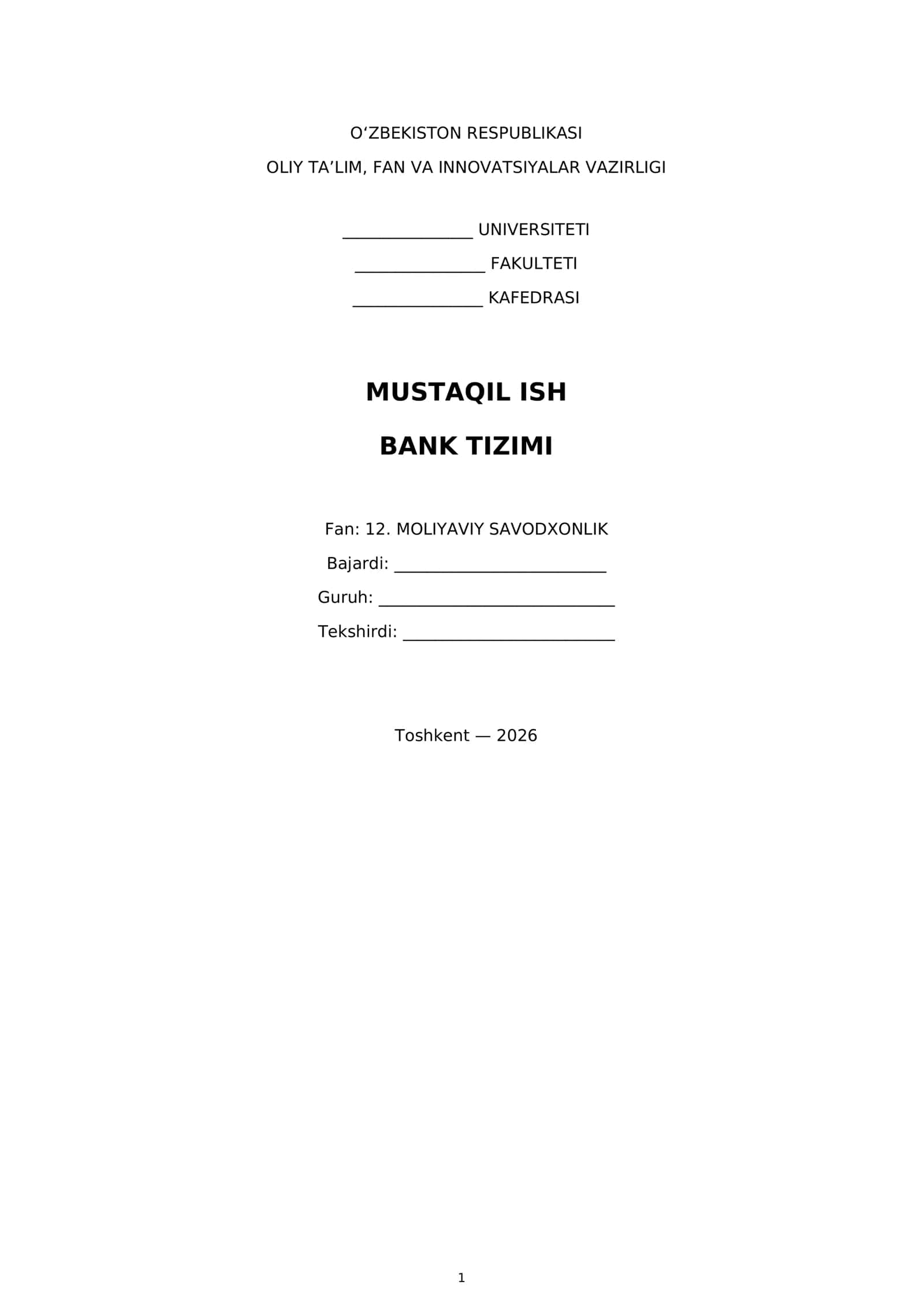 Bank Tizimi 1