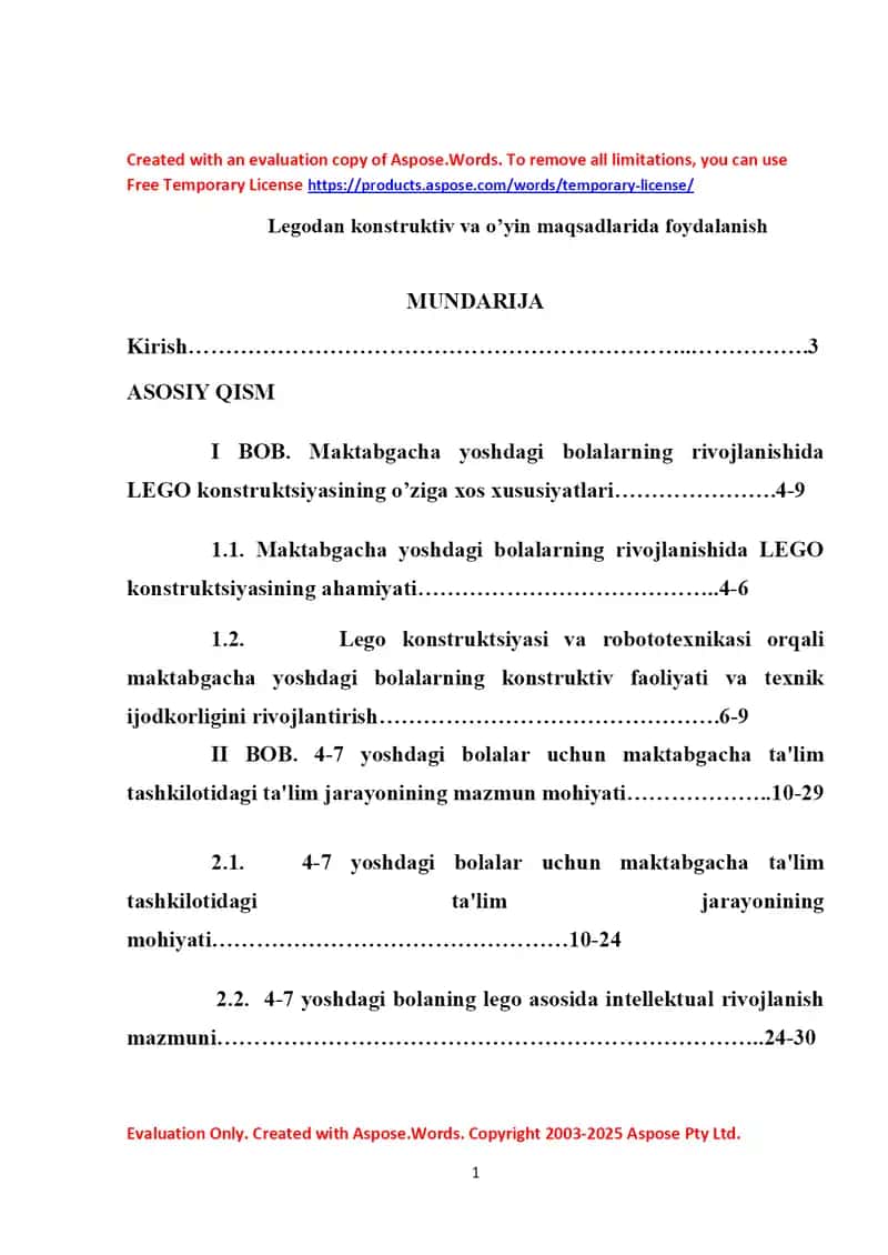 Legodan konstruktiv va o’yin maqsadlarida foydalanish 1