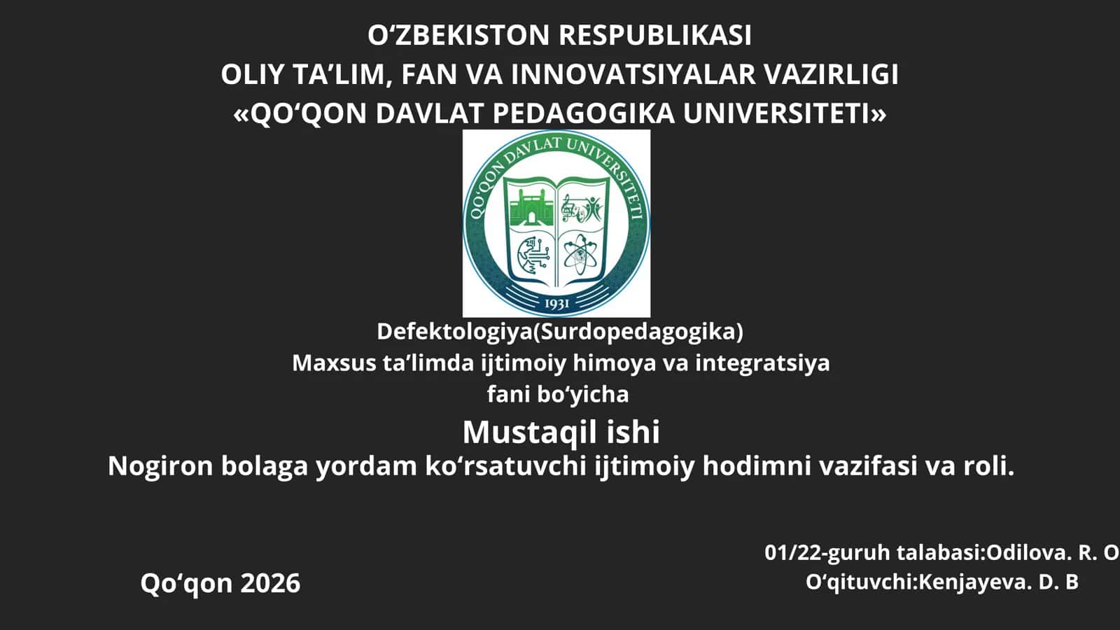 Nogiron bolaga yordam ko‘rsatuvchi ijtimoiy hodimni vazifasi va roli. 1
