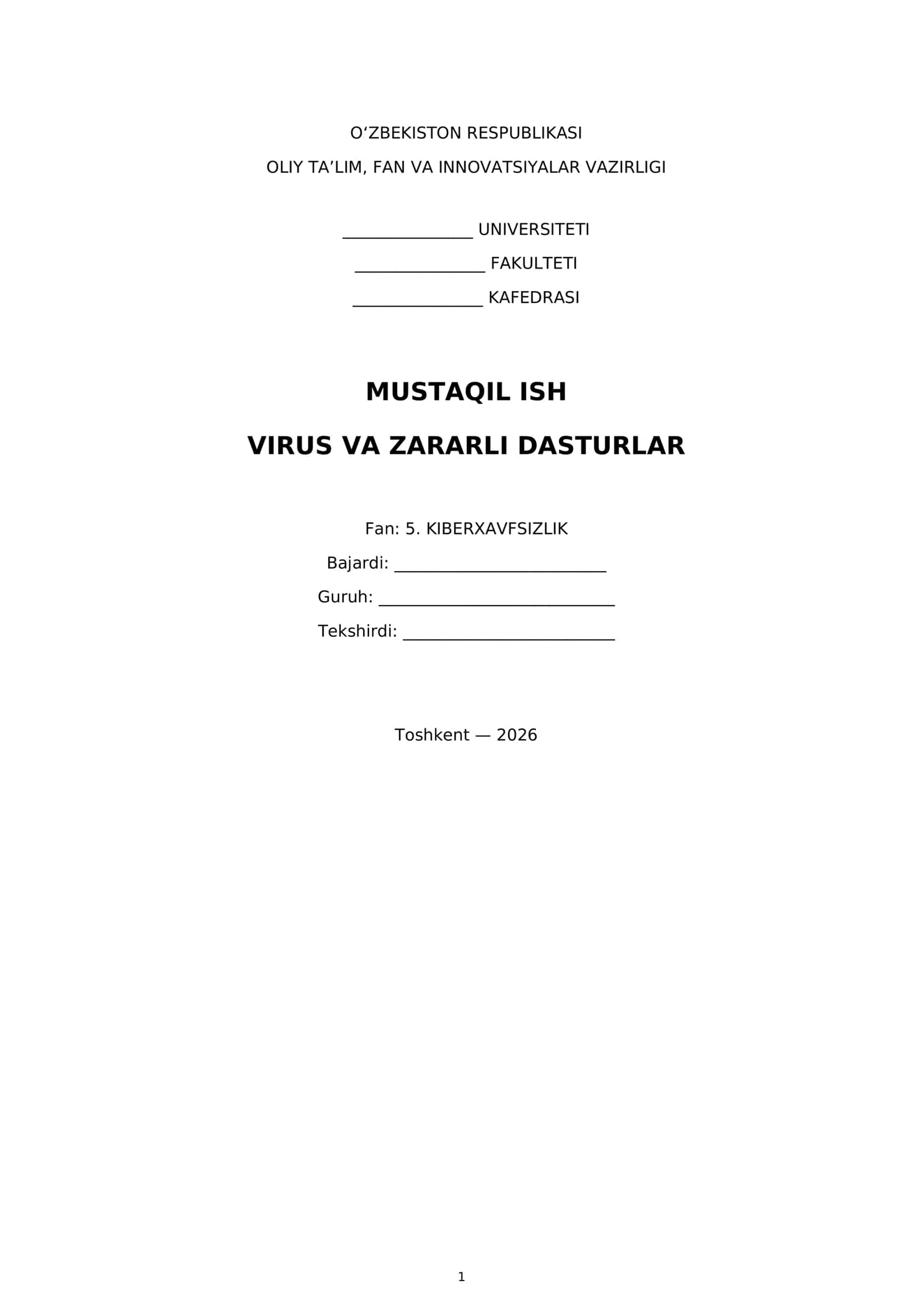 VIRUS VA ZARARLI DASTURLAR 1