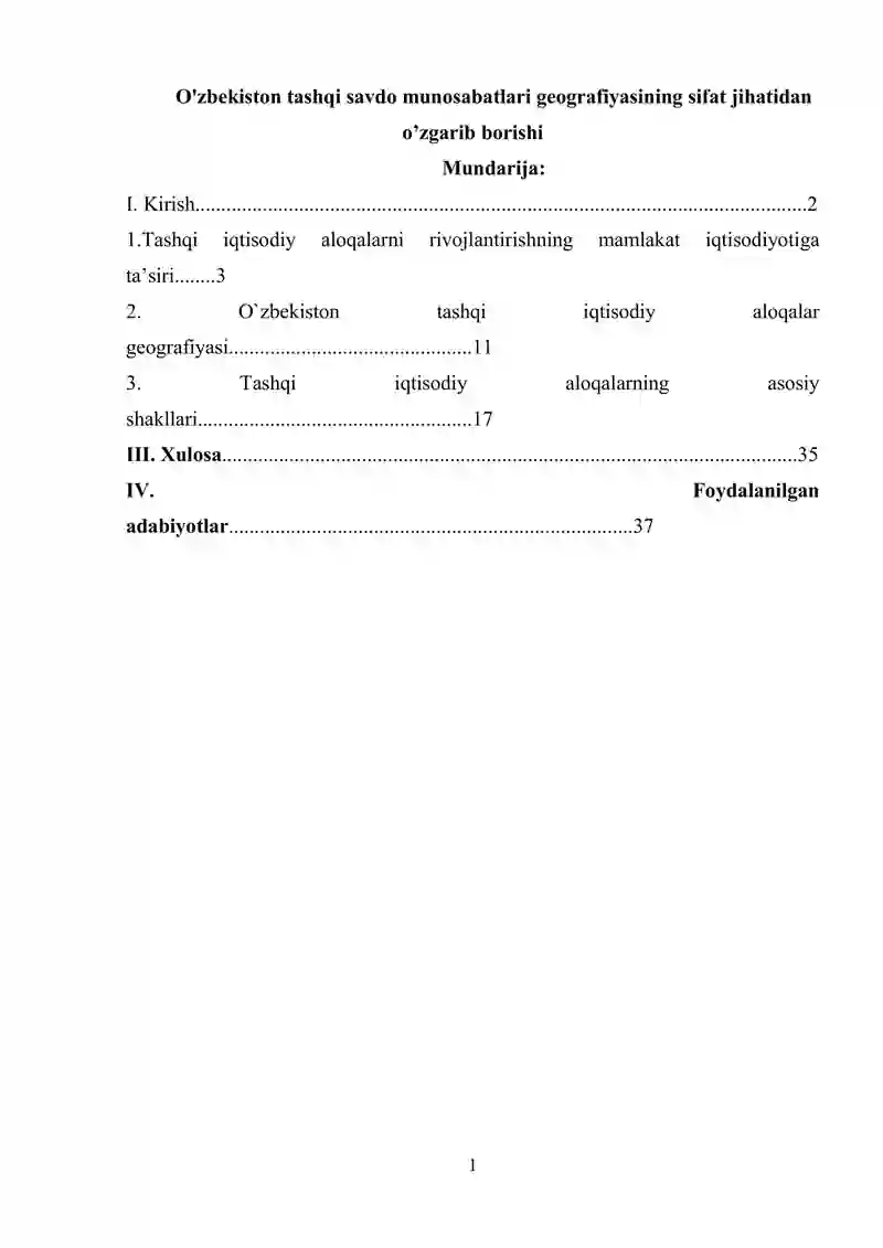 O'zbekiston tashqi savdo munosabatlari geografiyasi