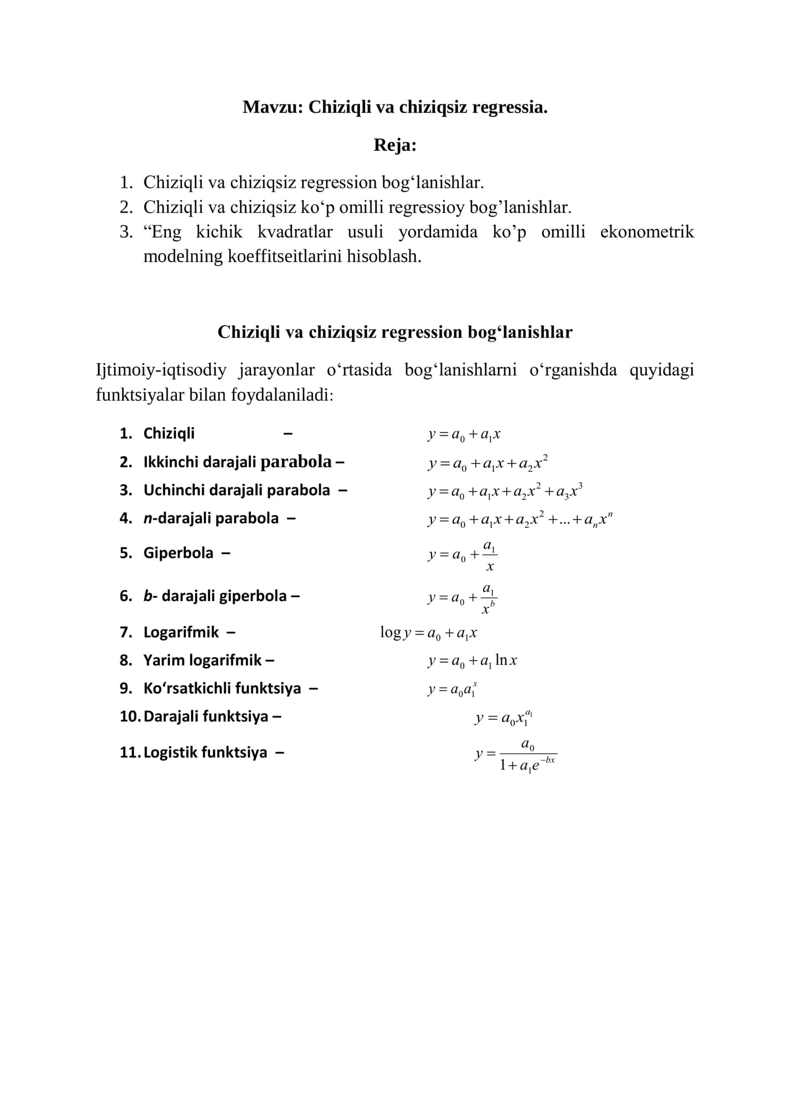 Chiziqli va chiziqsiz regressia 1