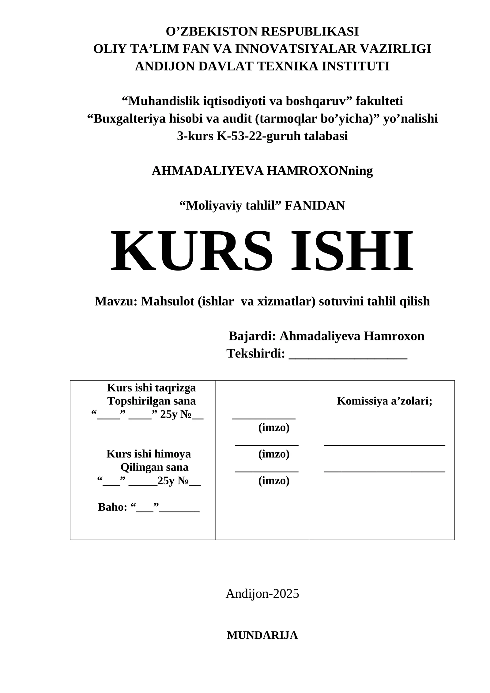 Mahsulot (ishlar va xizmatlar) sotuvini tahlil qilish 1