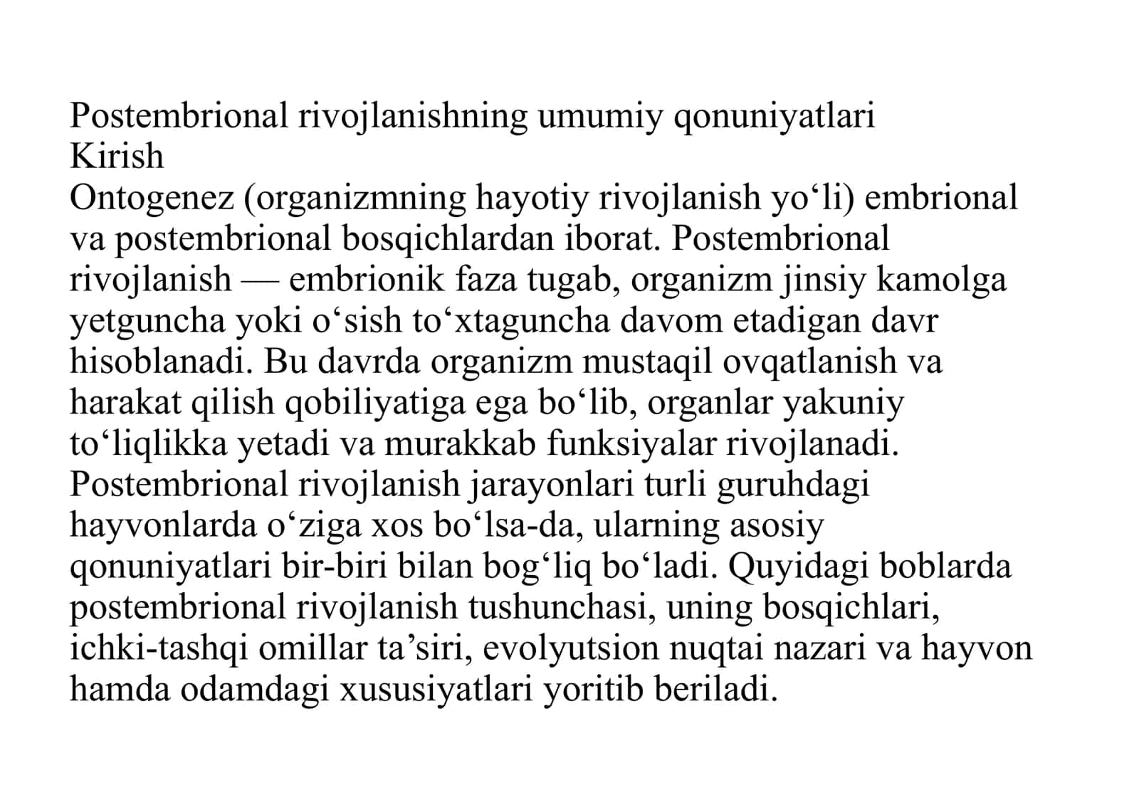 Postembrional rivojlanishning umumiy qonuniyatlari 1