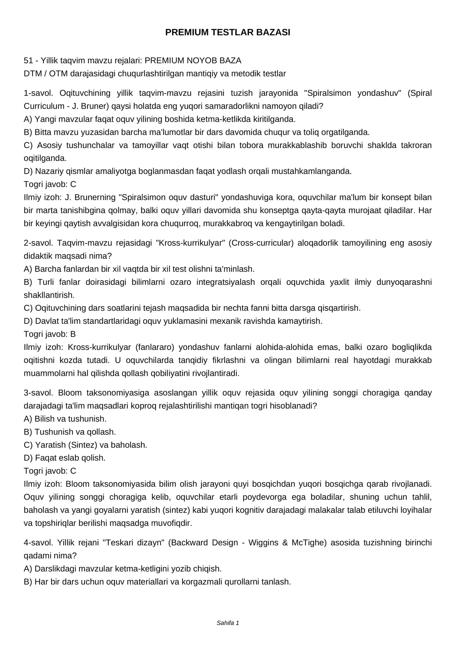 PREMIUM TESTLAR BAZASI 1