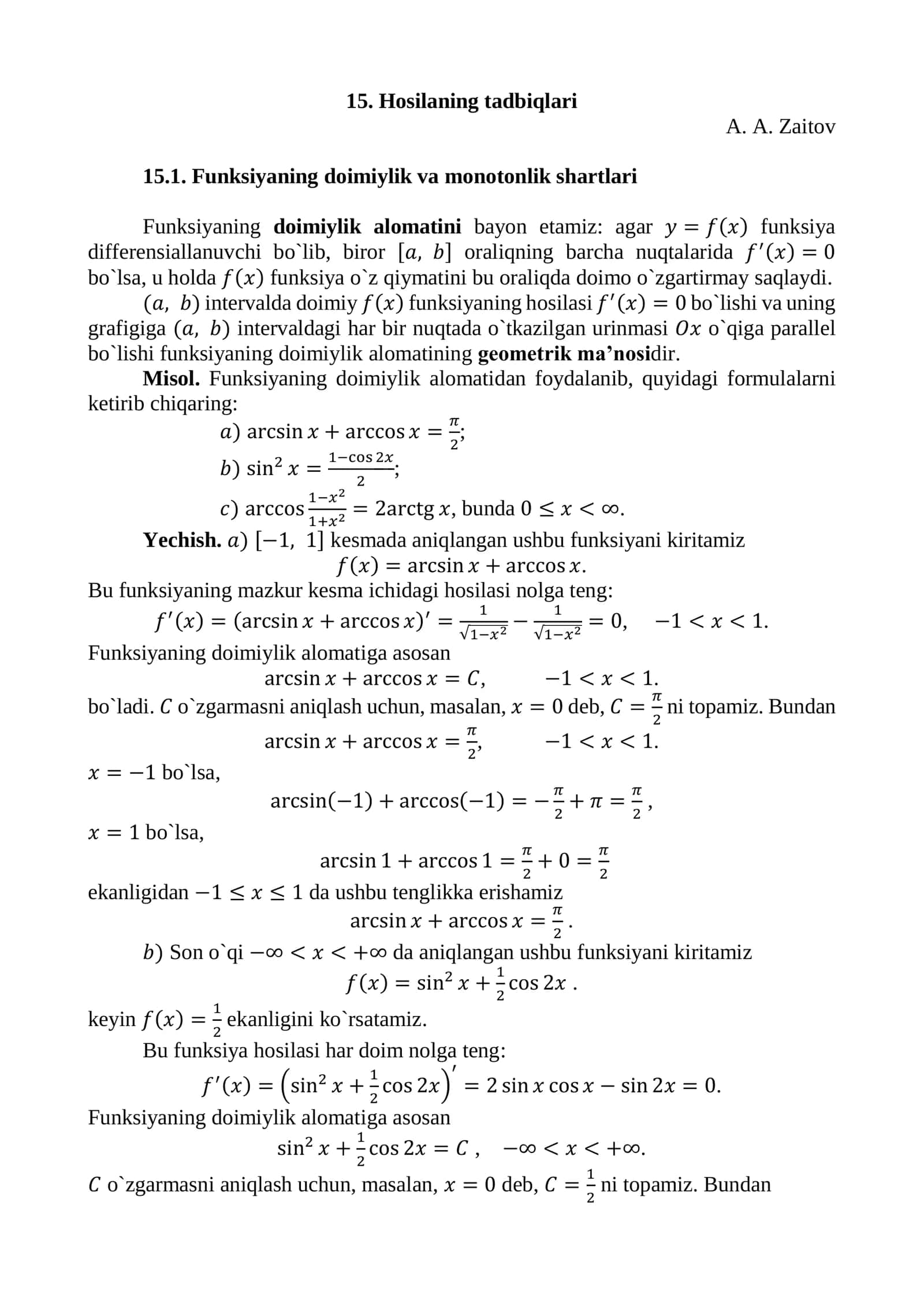 Hosilaning tadbiqlari 1