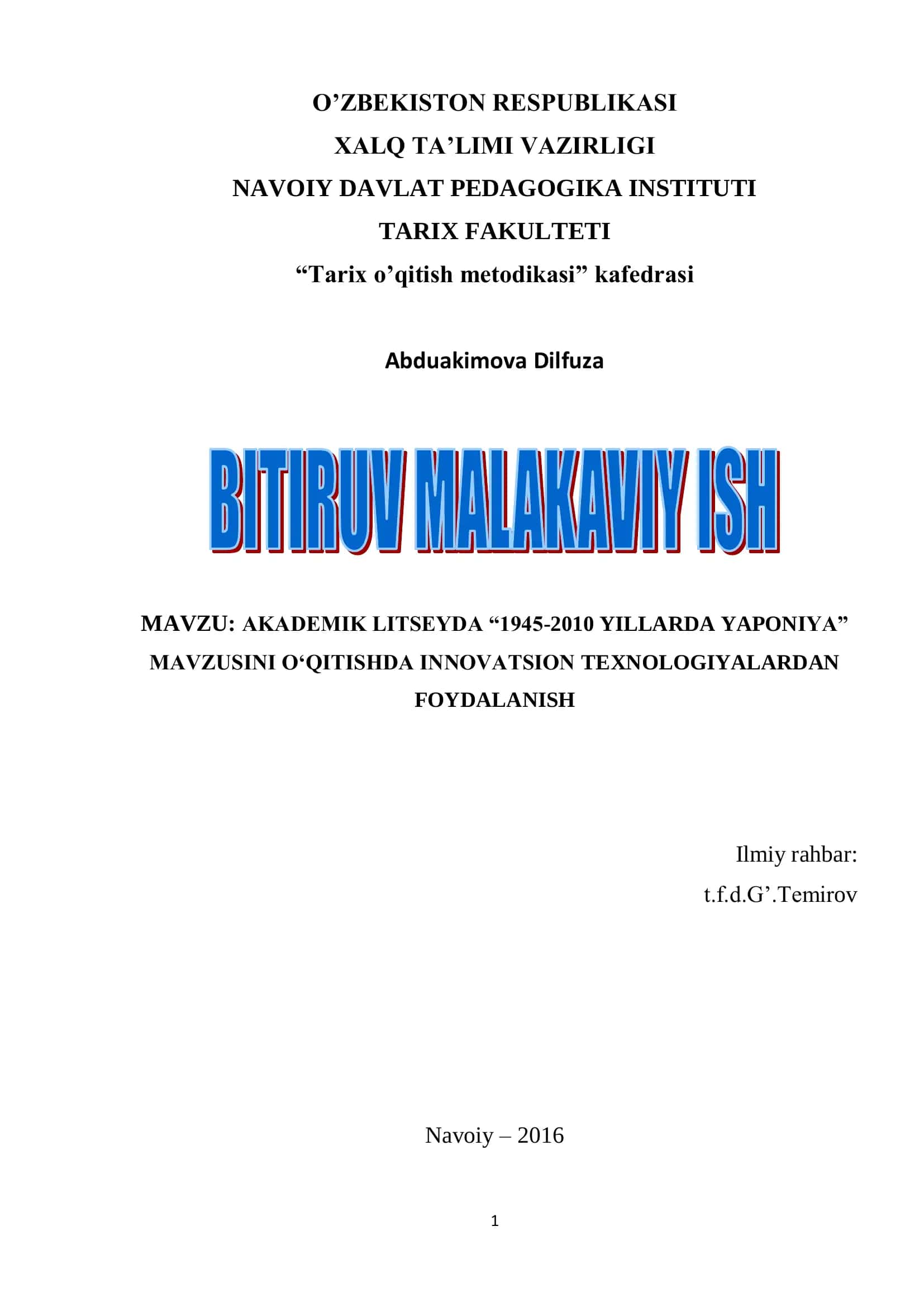 MAVZU: AKADEMIK LITSEYDA “1945-2010 YILLARDA YAPONIYA” 1